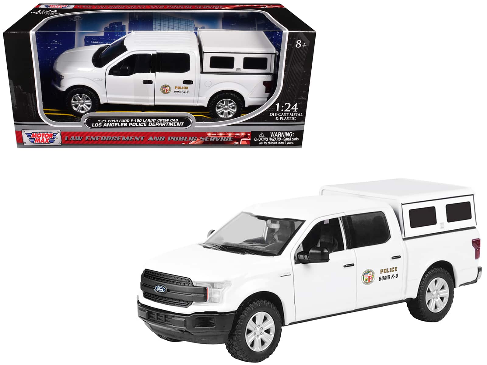 "2019 Ford F-150 Lariat Crew Cab Pickup Truck ""LAPD Bomb Squad"" White 1/27 Diecast Model Car by Motormax" price history on PriceWatchPro