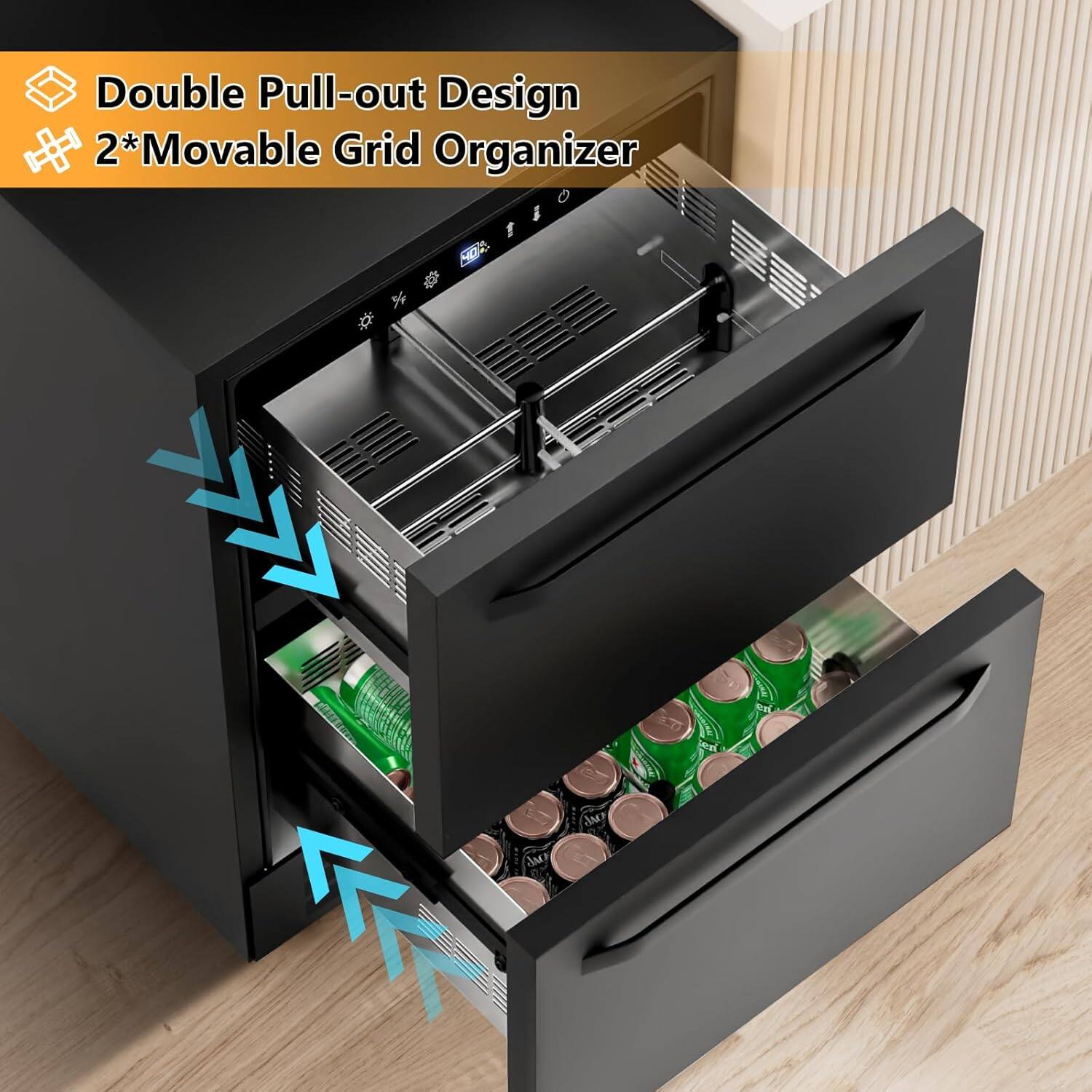 Double Pull-out Design 2*Movable Grid Organizer