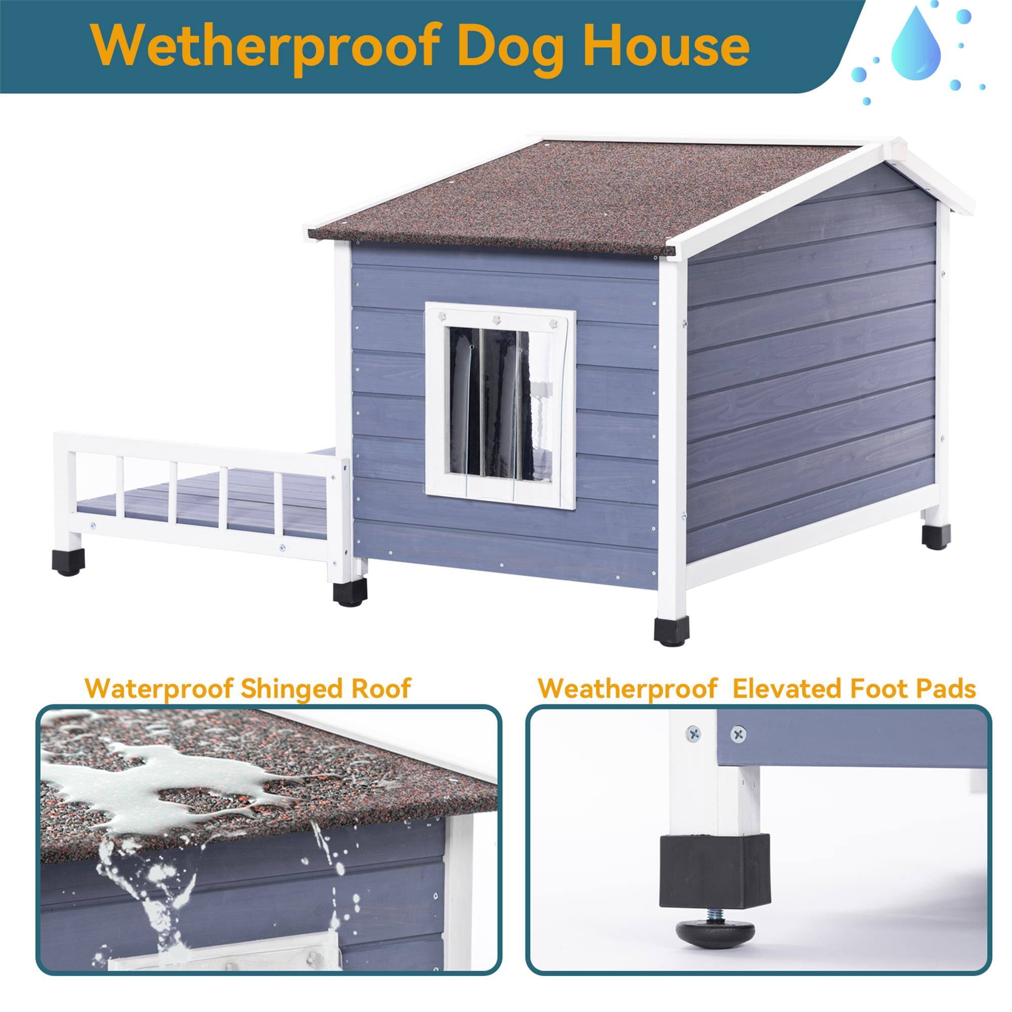 Weatherproof Dog House

Waterproof Shingled Roof

Weatherproof Elevated Foot Pads