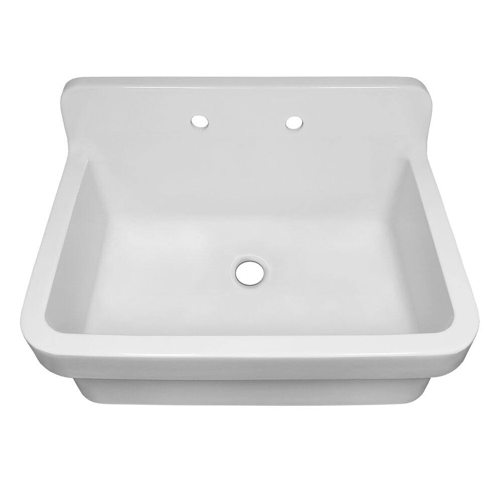 Left. Whitehaus - Old Fashioned Country Fireclay Utility Sink with High Backsplash - White.