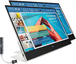 HP - 14" FHD IPS Portable Monitor with 5ms Response Time, Anti-Glare, Flicker Free, 400 nits Brightness & DKZ Hub 2 Pack - Silver