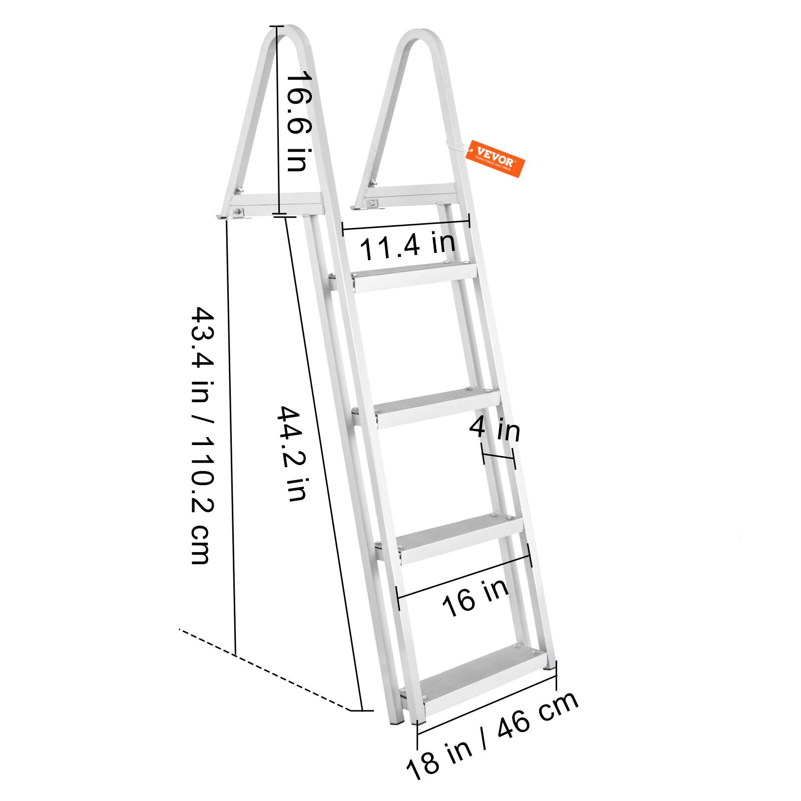 16.6 in  
43.4 in / 110.2 cm  
44.2 in  
11.4 in  
4 in  
16 in  
18 in / 46 cm