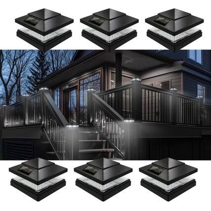 Front. FC Design - FC Design Black Solar Post Cap Light 5 Ultra-Bright LEs 78 Lumen Fit 6x6 Inch Wood Vinyl Deck Posts , set of 2 - Multicolor.