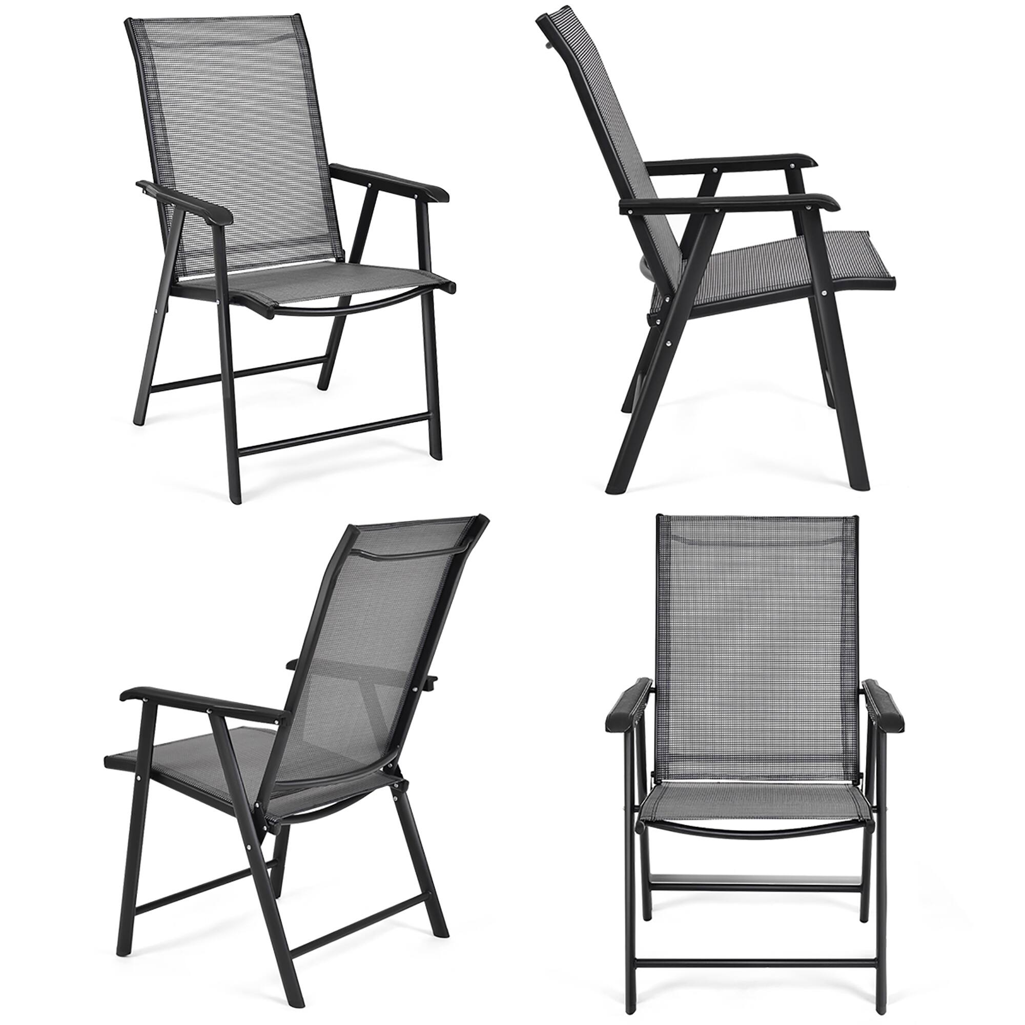 Alt View 6. Costway - Costway Set of 4 Outdoor Patio Folding Chairs Camping Deck Garden Pool Beach W/Armrest - black & gray.