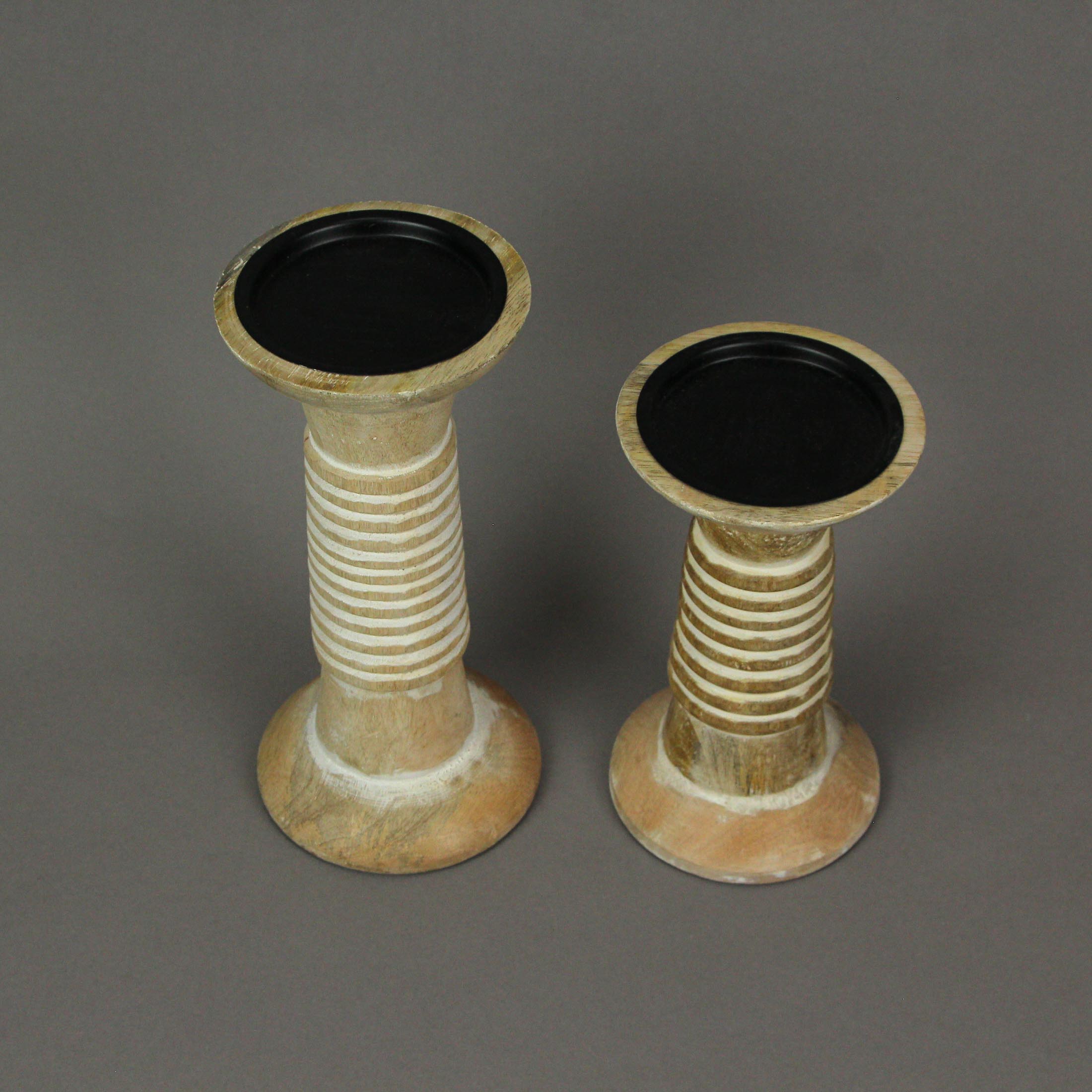 Alt View 2. PD Home & Garden - Set of 2 Wood Pedestal Candle Holders Rustic White Washed Pillar Centerpieces - Brown.