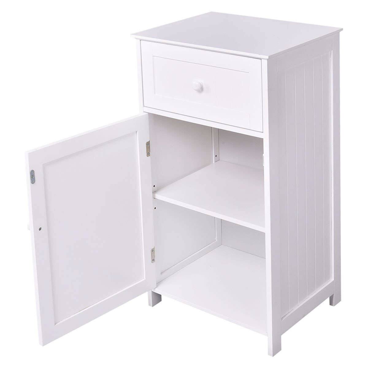 Left. Hivvago - White Wood Bathroom Storage Floor Cabinet with Water Resistant Finish - White.
