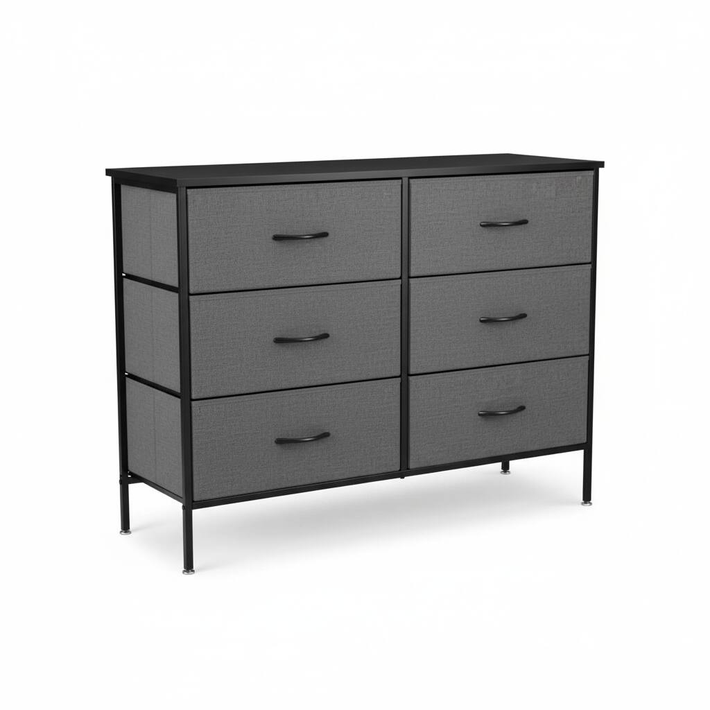 Front. AOITUN - Wide 6-Drawer Fabric Dresser, Gray Horizontal Storage Chest with Wood Top, Closet Organizer for Bedroom - Gray.