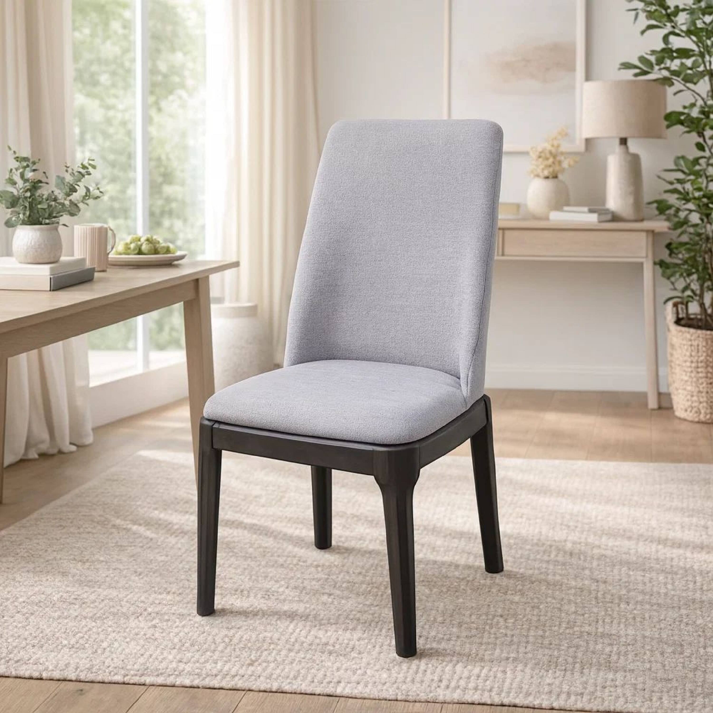 Alt View 6. Manhattan Lane - Linen Upholstered Wooden Side Chair with Curved Backrest and Block Legs, Set of 2 - Gray.