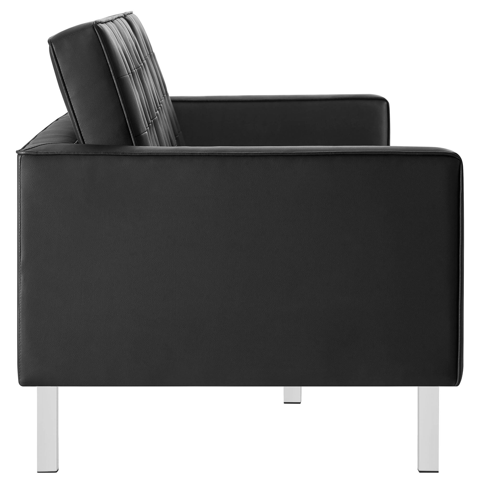 Alt View 6. Modway - Loft 2-Piece Tufted Vegan Leather Furniture Set by Modway - Silver Black.