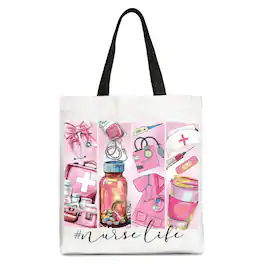 OrnamentallyYou - Nurse Life Canvas Tote Bag, Medical Essentials Gift Bag for Coquette Nurses - White Black