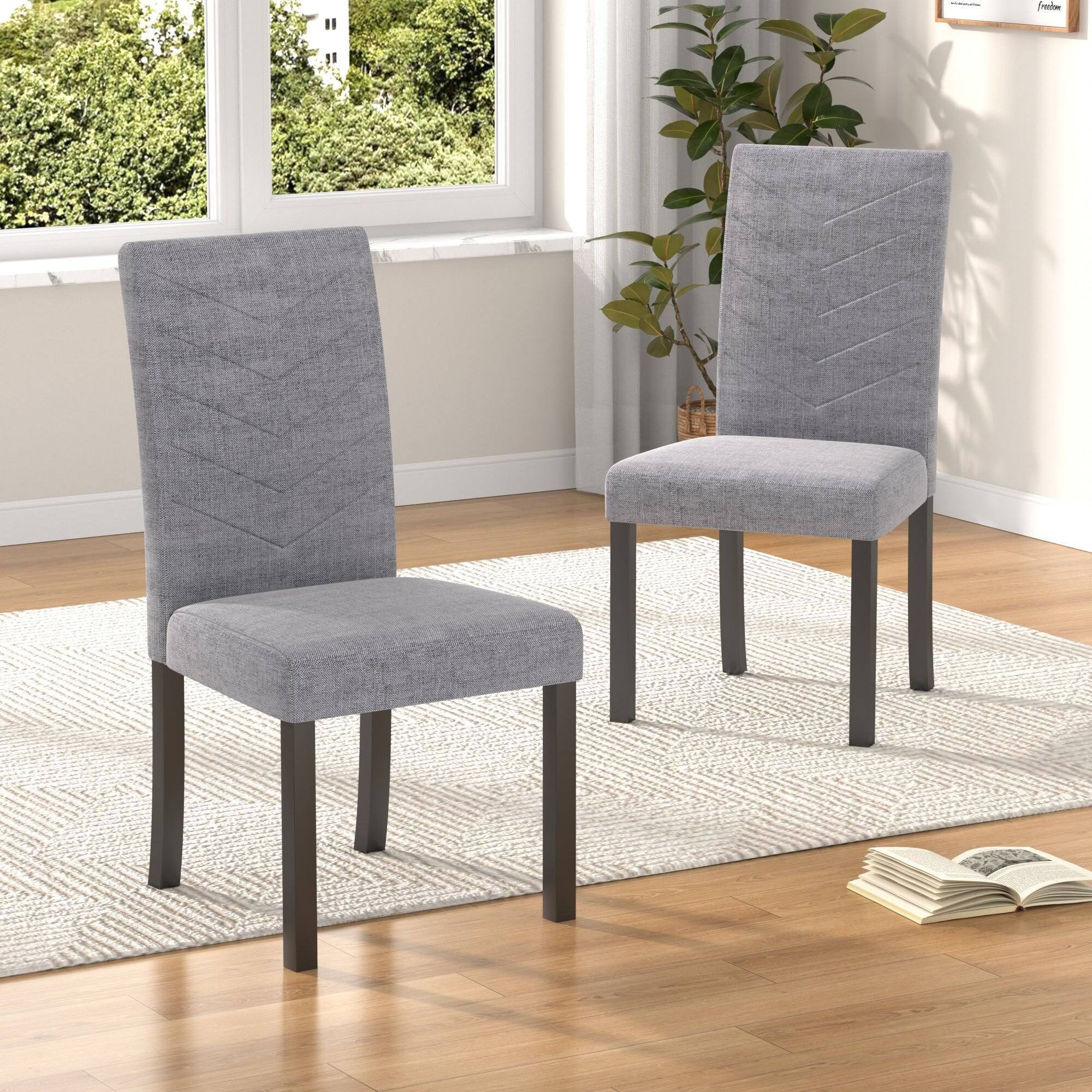 Angle. Vecelo - Modern Parsons Chairs Set of 6 - High Back Ergonomic, Linen Upholstery, 260lb Capacity, Quick Assembly - Light Grey.