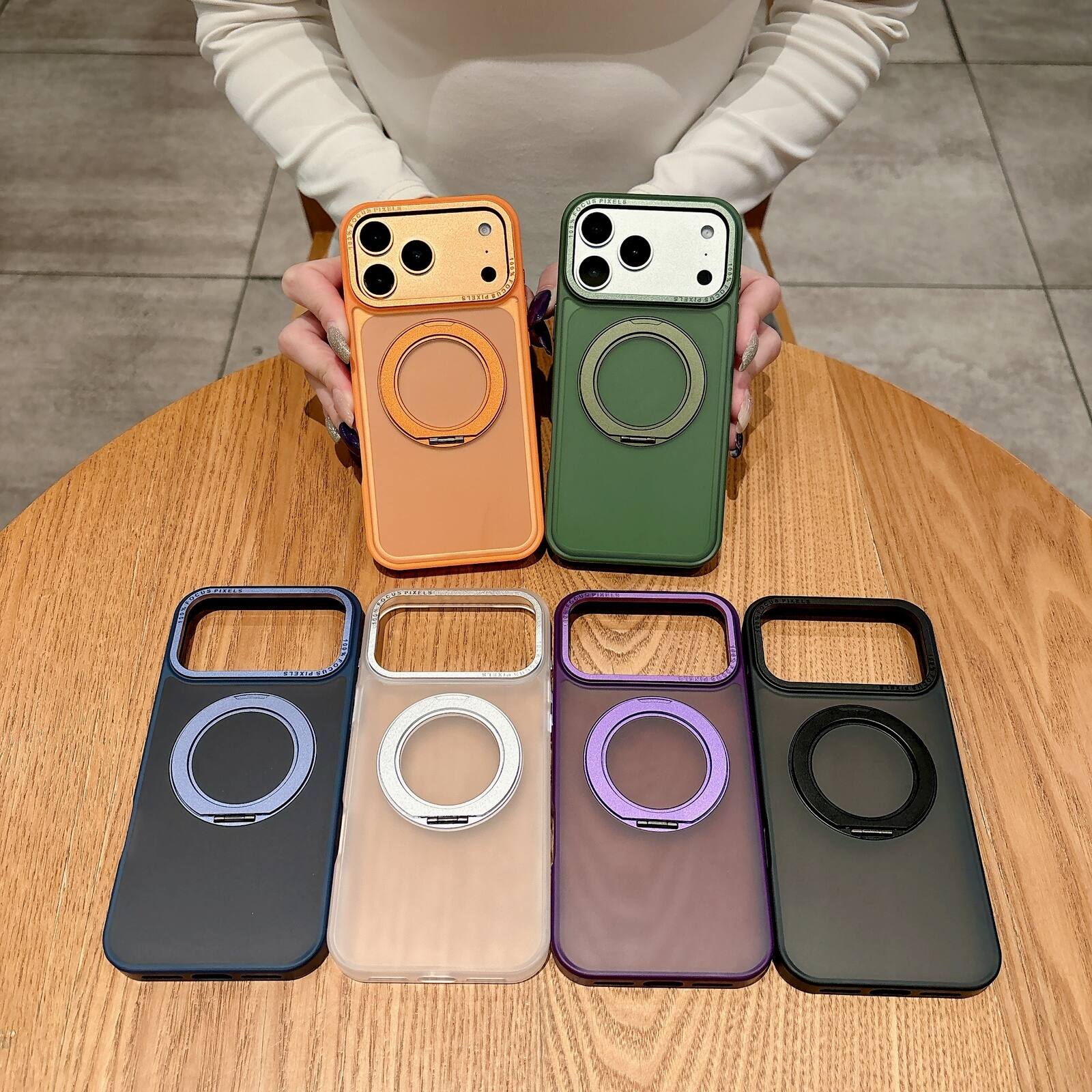Alt View 3. Dteck - Frosted Magnetic Case for Apple iPhone 17 Pro with 360 Rotating Kickstand, Shockproof Anti-Drop Protective Cover - Orange.