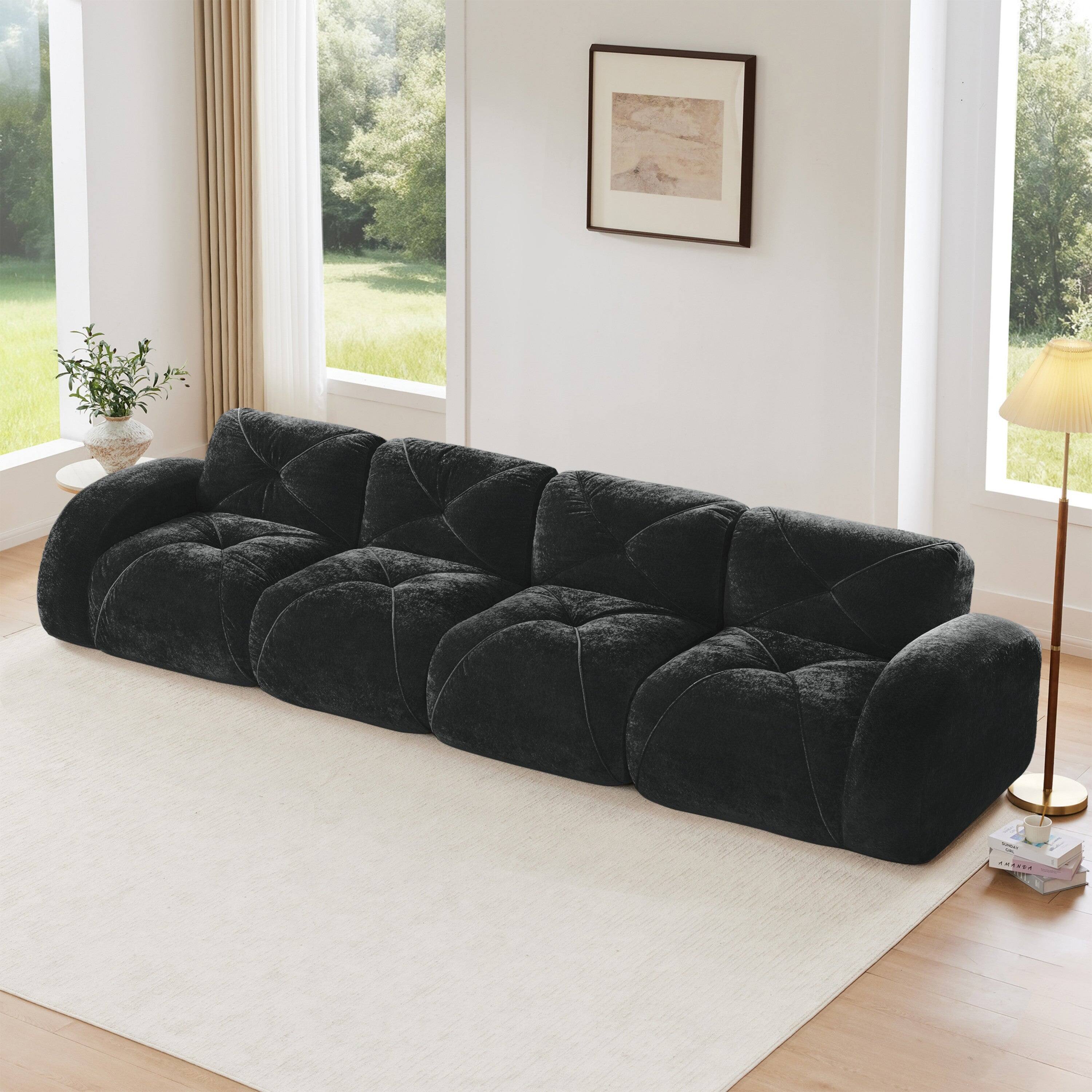 Alt View 1. Boyel Living - 140in Velvet Tufted Sofa 32D High Density Sponge Ergonomic Anti Slip No Assembly Living Room Theater Green - Black.