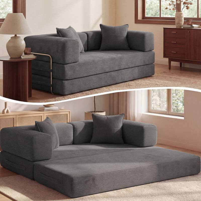 Alt View 4. Dyonery - 65"Folding Sofa Bed Convertable Corduroy Couch  Floor Sleeper 4-in-1 DIY Combination Modular Sofa Fold Out Comfy sofa. - Grey.