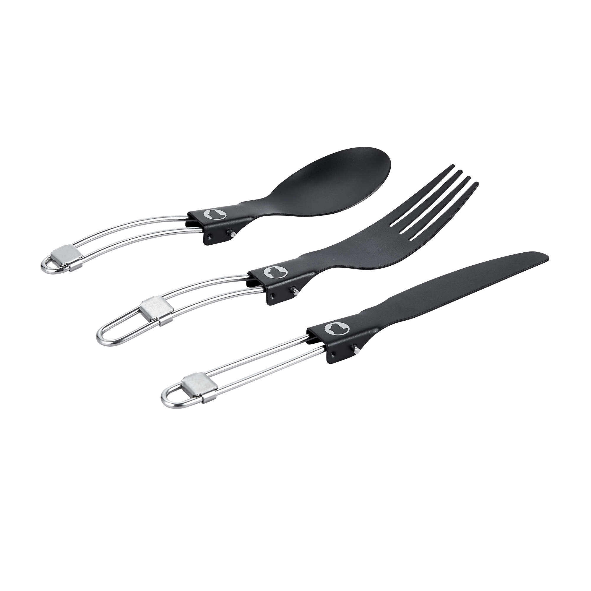 Left. Explorer Bear - Explorer Bear Black Titanium Folding Utensil Set - Lightweight Camping Cutlery with Spoon, Fork & Knife - Black.