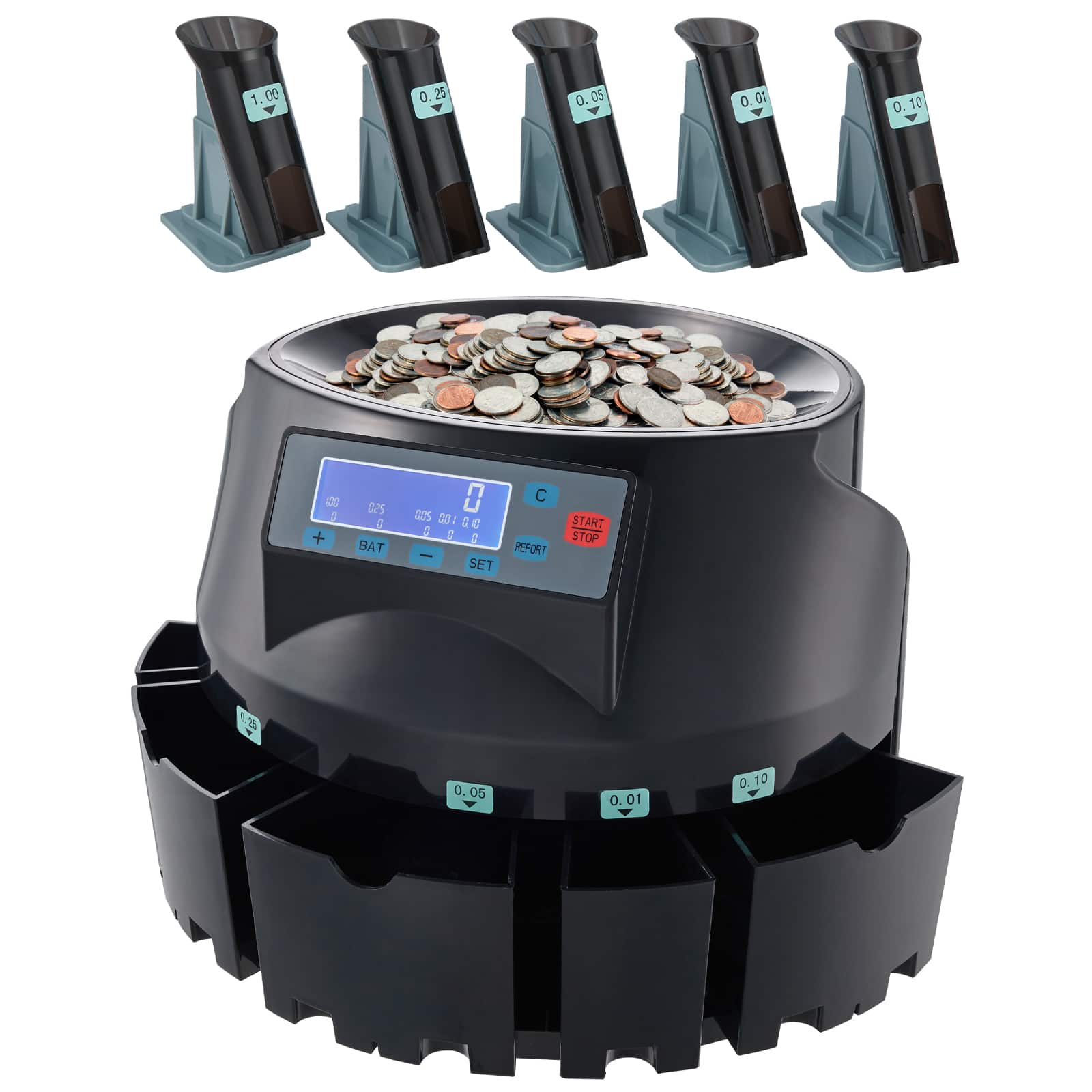 VEVOR USD Coin Counter & Coin Sorters with LCD Display, Coin Sorter Machine for USD Coin 1￠ 5￠ 10￠ 25￠ $1