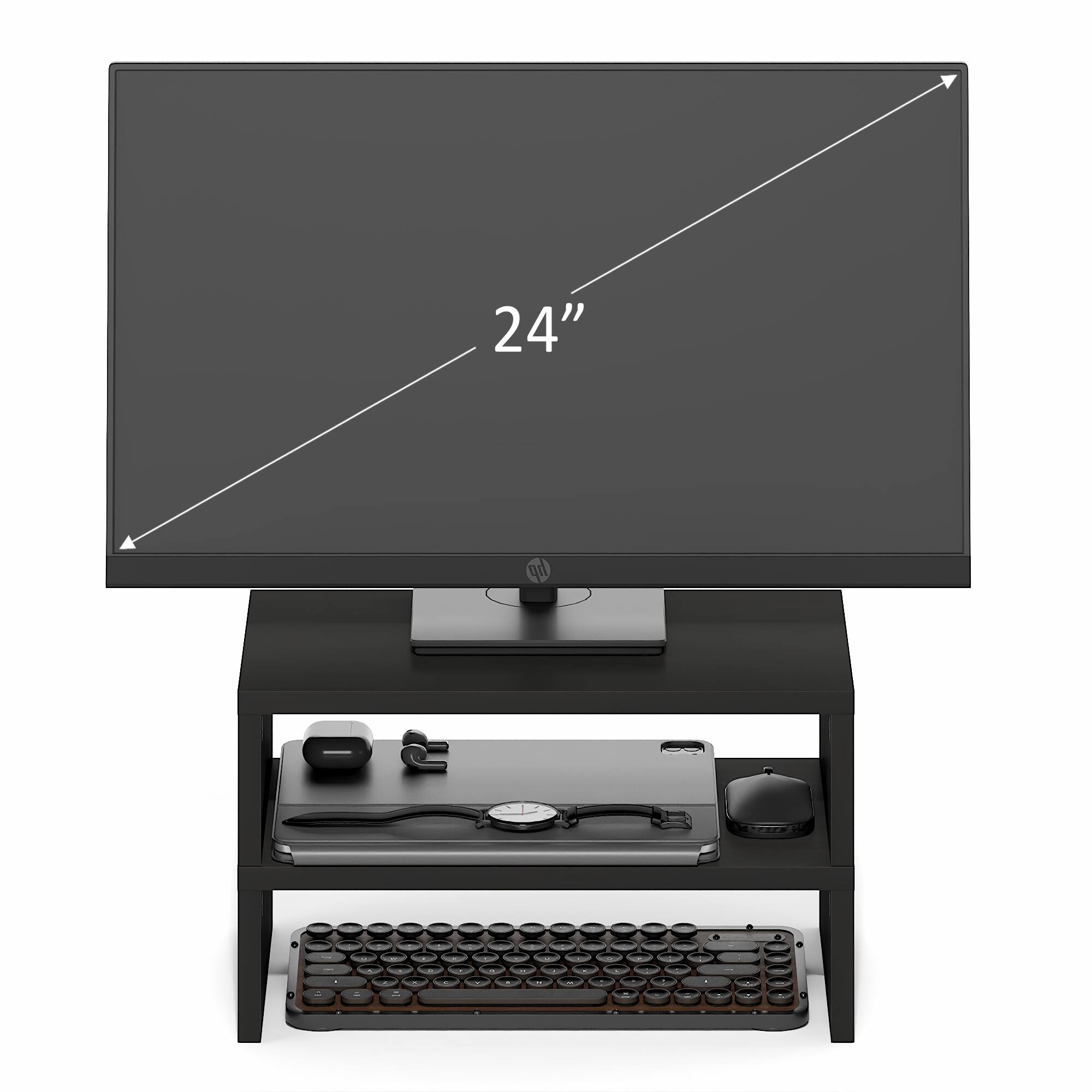 Alt View 5. Furinno - CLASSIC Set of 2 Monitor Stand Riser, Dual Monitor Riser, Stackable Separable Laptop Stand for Desk, for Office Supplier - Espresso.
