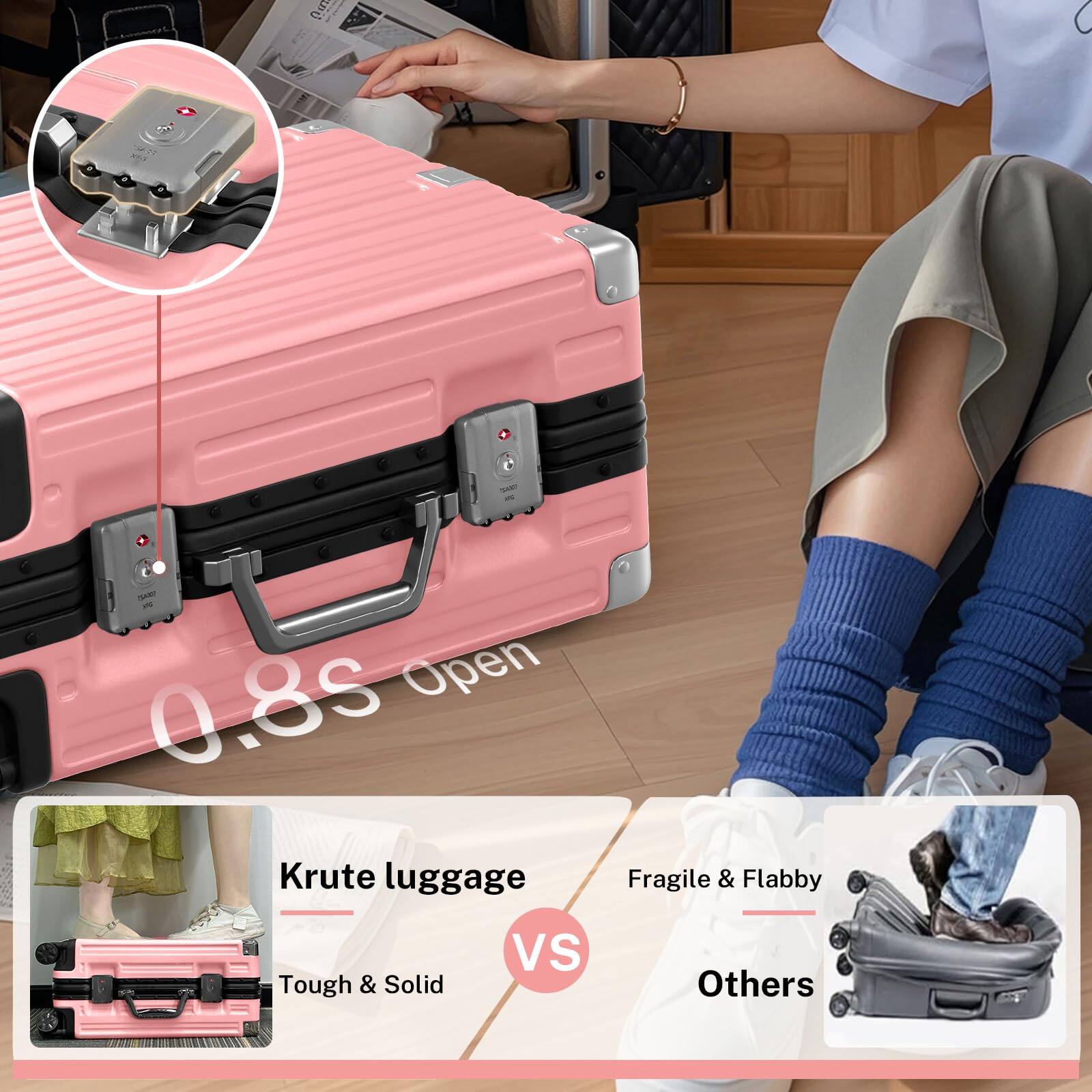 0.8s Open  
Krute luggage  
Fragile & Flabby  
Tough & Solid  
VS  
Others