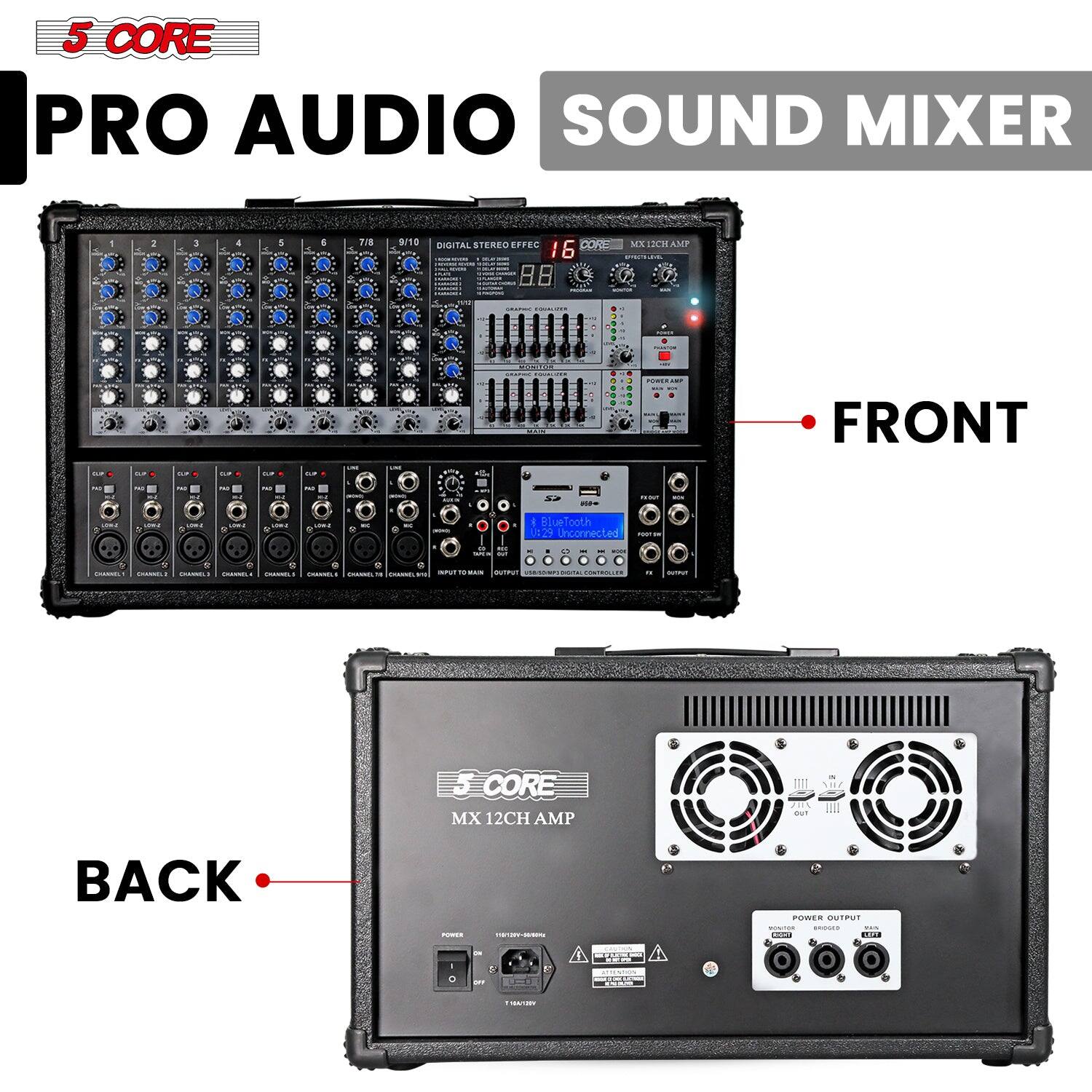 5 CORE  
PRO AUDIO  
SOUND MIXER  

FRONT  

BACK  

5 CORE  
MX 12CH AMP  

POWER OUTPUT  
CROSSOVER  
END-OF-CHAIN  

POWER  
INPUT/OUTPUT  
FUSE  

POWER OUTPUT  
CROSSOVER  
END-OF-CHAIN  

POWER  
INPUT/OUTPUT  
FUSE  

DIGITAL STEREO EFFECT  
8.8  

Bluetooth  
0129 Unconnected  

16  
CORE  
MX 12CH AMP  

FRONT  

BACK  

POWER OUTPUT  
CROSSOVER  
END-OF-CHAIN  

POWER  
INPUT/OUTPUT  
FUSE  

POWER OUTPUT  
CROSSOVER  
END-OF-CHAIN  

POWER  
INPUT/OUTPUT  
FUSE  

DIGITAL STEREO EFFECT  
8.8  

Bluetooth  
0129 Unconnected  

16  
CORE  
MX 12CH AMP  

FRONT  

BACK  

POWER OUTPUT  
CROSSOVER  
END-OF-CHAIN  

POWER  
INPUT/OUTPUT  
FUSE  

POWER OUTPUT  
CROSSOVER  
END-OF-CHAIN  

POWER  
INPUT/OUTPUT  
FUSE  

DIGITAL STEREO EFFECT  
8.8  

Bluetooth  
0129 Unconnected  

16  
CORE  
MX 12CH AMP  

FRONT  

BACK  

POWER OUTPUT  
CROSSOVER  
END-OF-CHAIN  

POWER  
INPUT/OUTPUT  
FUSE  

POWER OUTPUT  
CROSSOVER  
END-OF-CHAIN  

POWER  
INPUT/OUTPUT  
FUSE  

DIGITAL STEREO EFFECT  
8.8  

Bluetooth  
0129 Unconnected  

16  
CORE  
MX 12CH AMP  

FRONT  

BACK  

POWER OUTPUT  
CROSSOVER  
END-OF-CHAIN  

POWER  
INPUT/OUTPUT  
FUSE  

POWER OUTPUT  
CROSSOVER  
END-OF-CHAIN  

POWER  
INPUT/OUTPUT  
FUSE  

DIGITAL STEREO EFFECT  
8.8  

Bluetooth  
0129 Unconnected  

16  
CORE  
MX 12CH AMP  

FRONT  

BACK  

POWER OUTPUT  
CROSSOVER  
END-OF-CHAIN  

POWER  
INPUT/OUTPUT  
FUSE  

POWER OUTPUT  
CROSSOVER  
END-OF-CHAIN  

POWER  
INPUT/OUTPUT  
FUSE  

DIGITAL STEREO EFFECT  
8.8  

Bluetooth  
0129 Unconnected  

16  
CORE  
MX 12CH AMP  

FRONT  

BACK  

