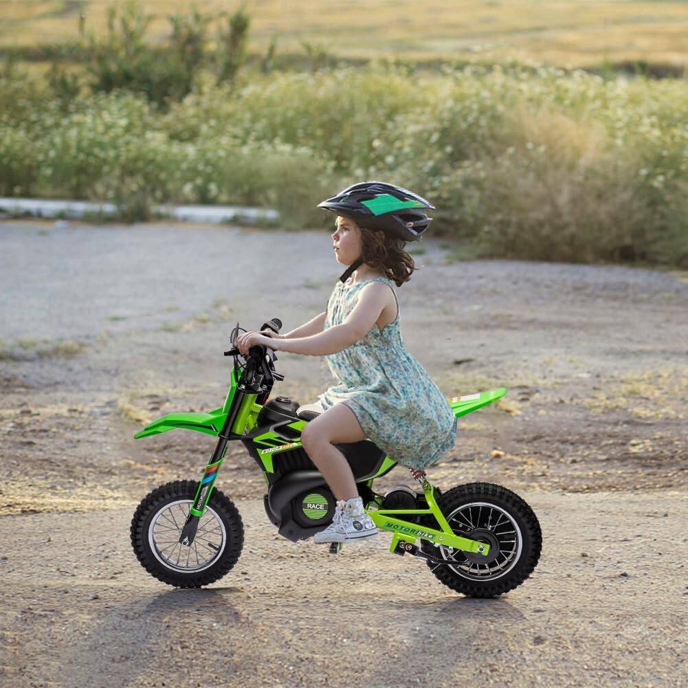 Acekool - 36V Kids Ride On Dirt Bike, 500W Motor, LED Headlight, Disc Brakes, Air Tires, 15.5mph - Green