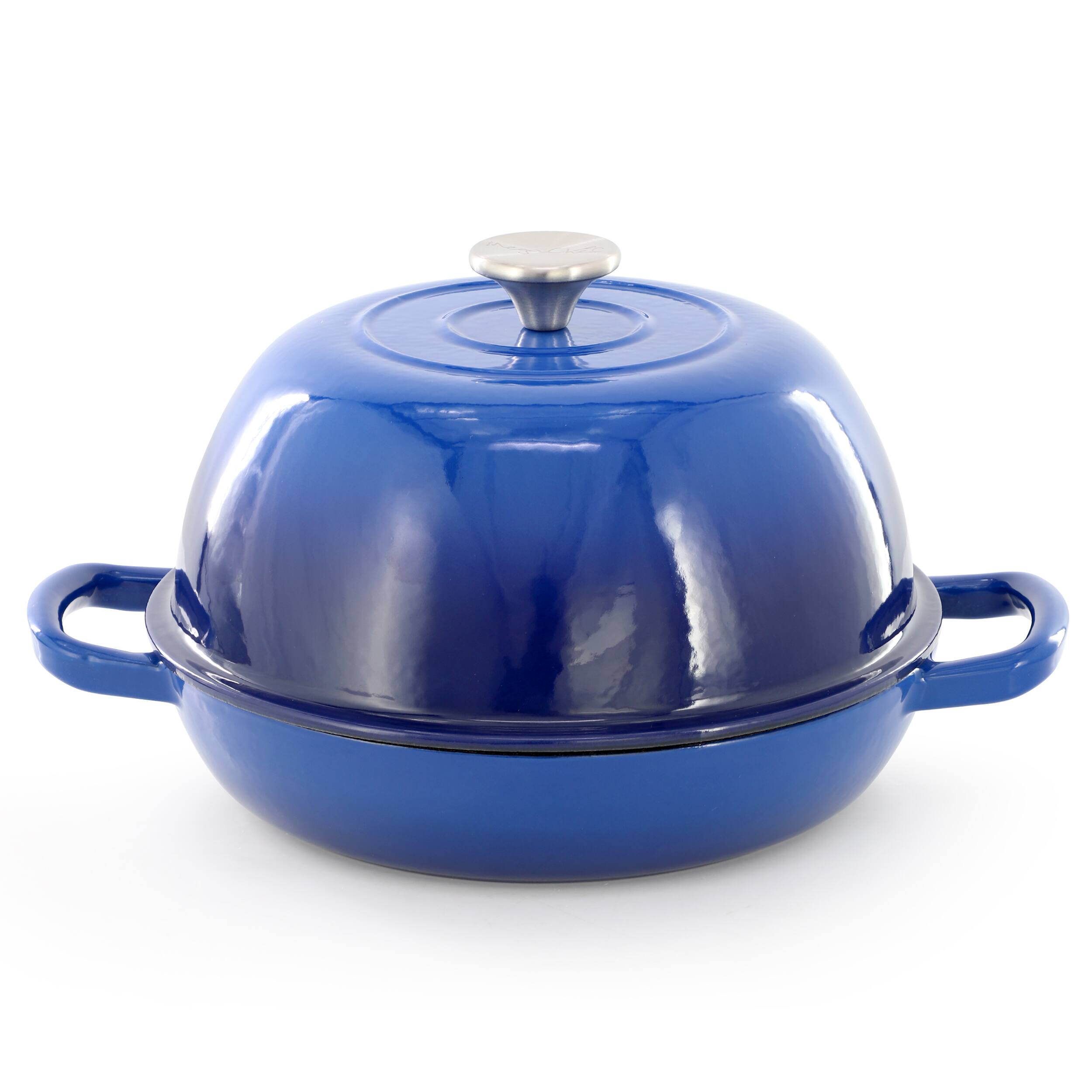 Alt View 2. MegaChef - MegaChef 6 Quart Enameled Cast Iron Bread Pot in Blue with Baking Mat.