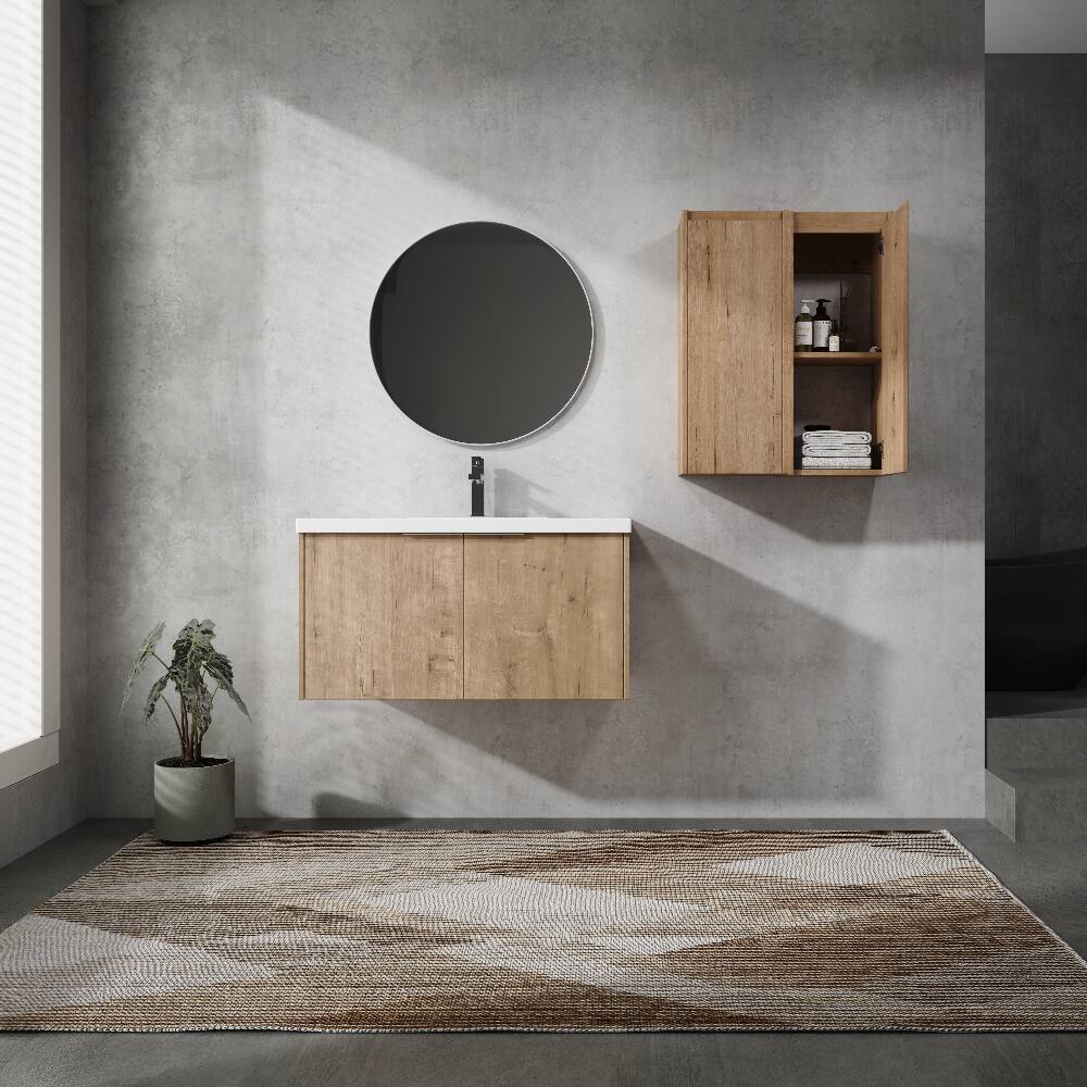 Alt View 3. Loheer - Loheer 36 inch wall mounted bathroom vanity Set Imitative Oak - Imitative Oak.