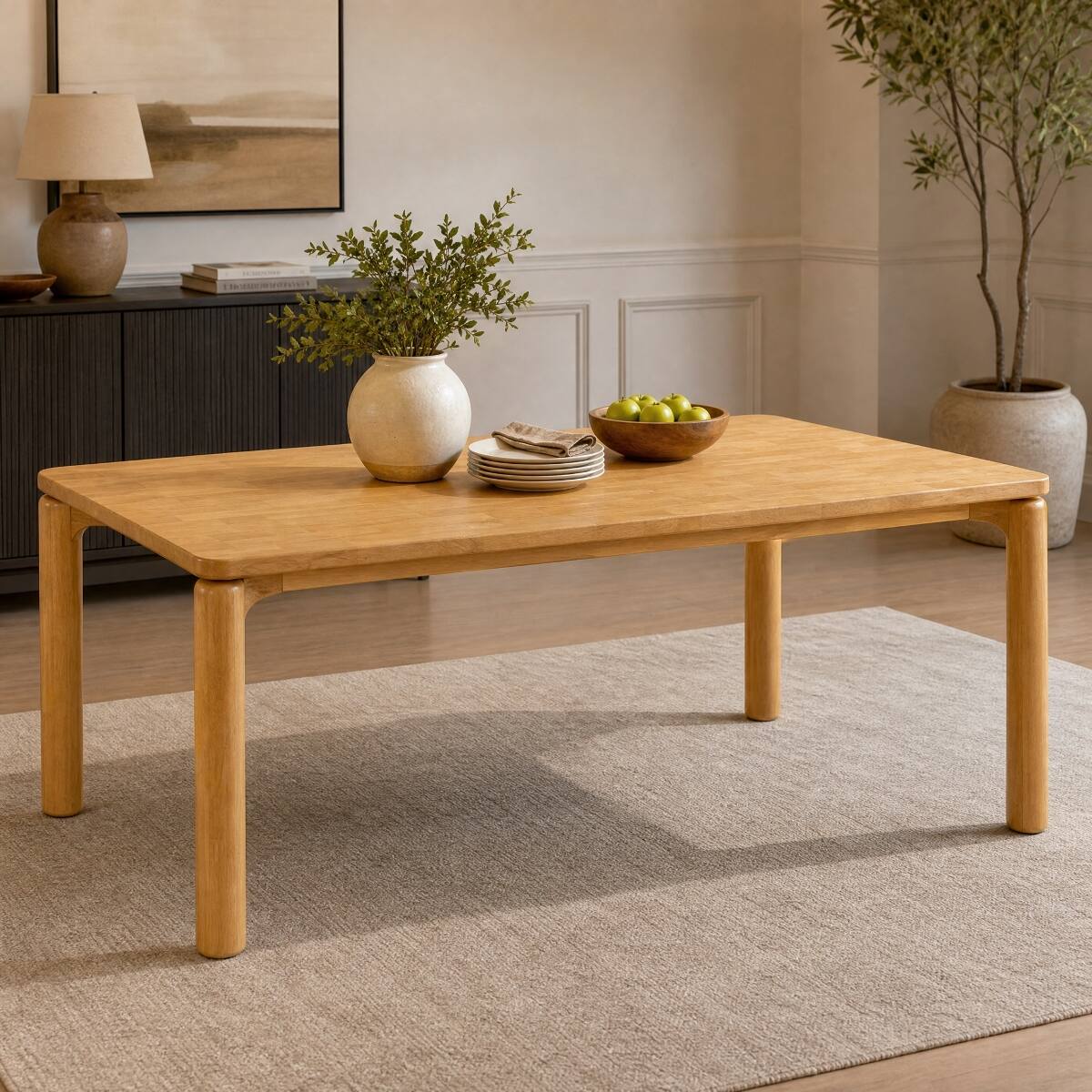Loheer Solid Rubber Wood Dining Table, Finish Rectangular Table for Six ...
