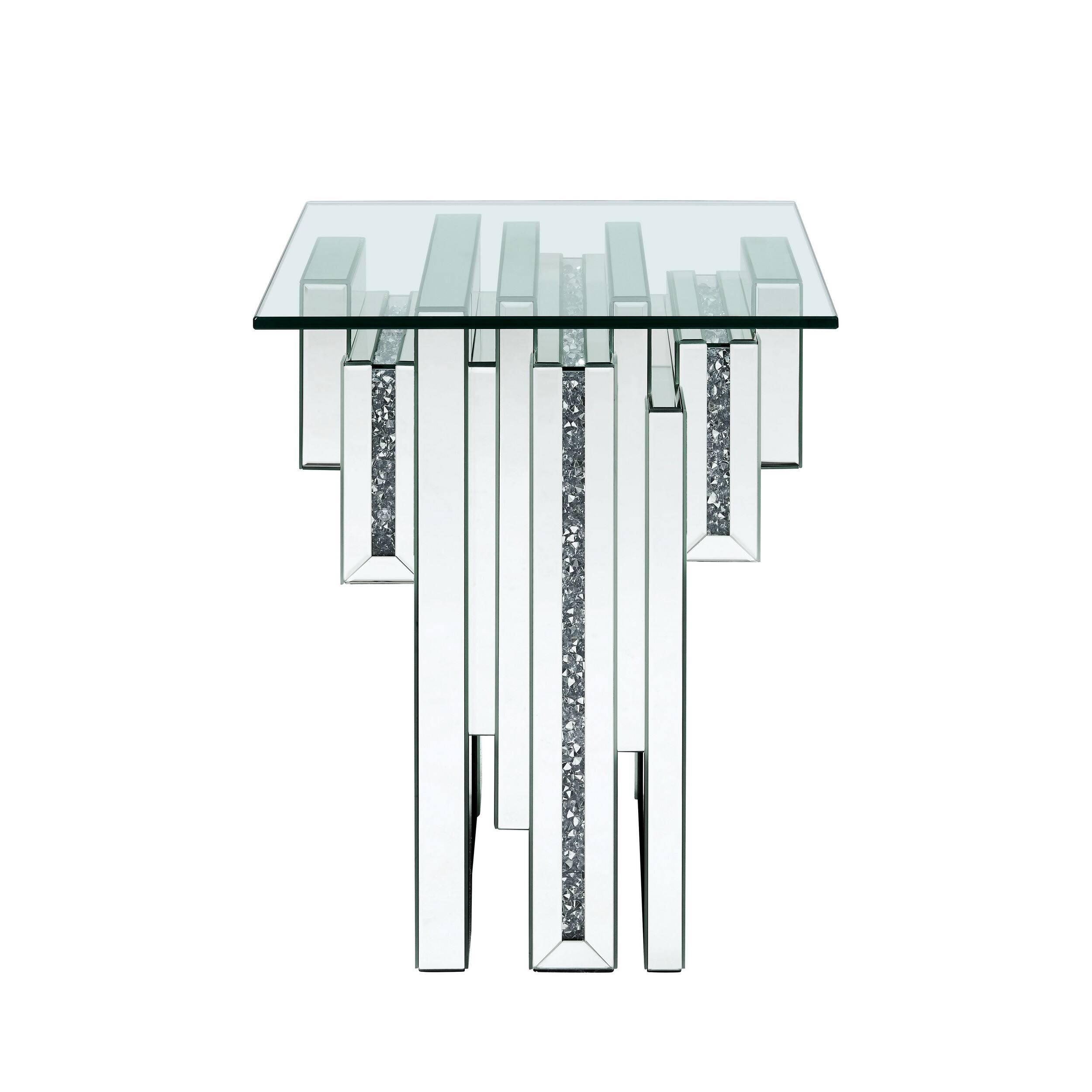 Alt View 1. Manhattan Lane - Glass Top End Table with Mirror Panels and Faux Gemstone Accents - Silver.