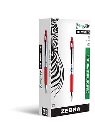 Zebra - Z-Grip Max Retractable Ballpoint Pen, Medium Point, 1.0mm, Dozen (22430) - Red Ink
