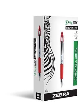 Zebra - Z-Grip Max Retractable Ballpoint Pen, Medium Point, 1.0mm, Dozen - Red Ink