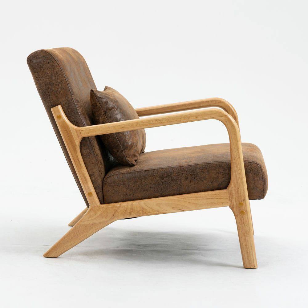 Angle. Kadyn - Mid Century Modern Accent Chair with Wood Frame & Waist Cushion, Upholstered Reading Armchair for Living Room, Brown - Brown.