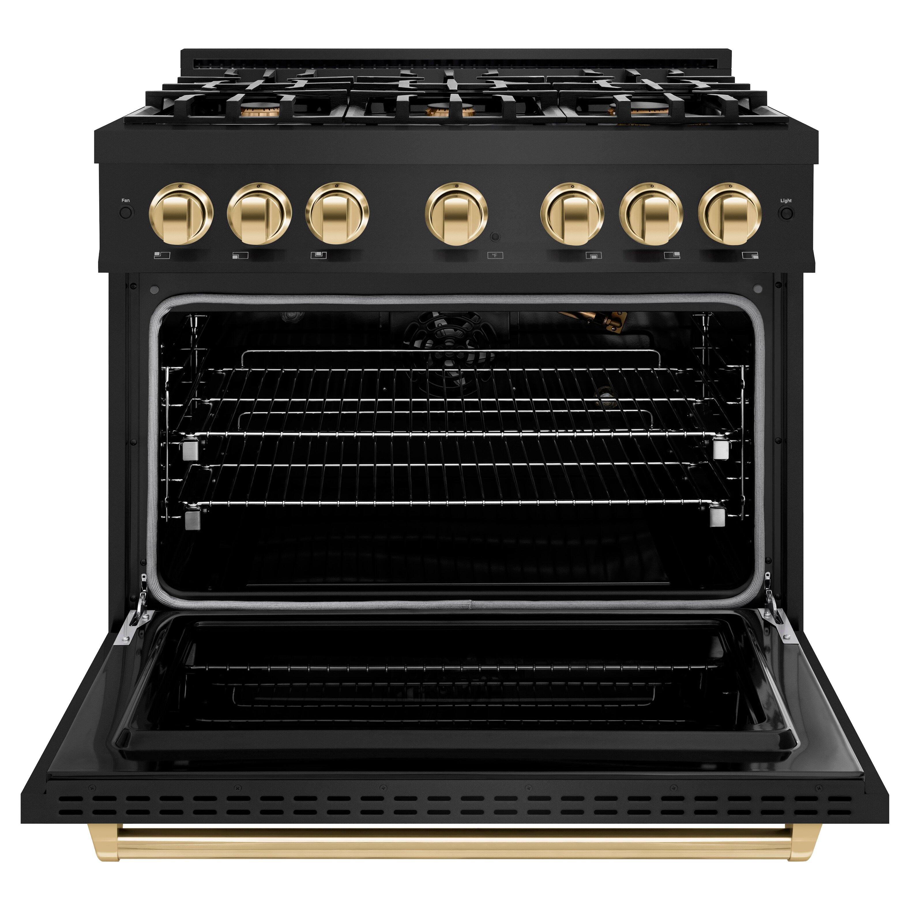 Alt View 1. ZLINE - Autograph 36" Classic Black Stainless Gas Range w/ 6 Burners & Gold Accents (CGRBZ-36-G) - Black Stainless Steel.