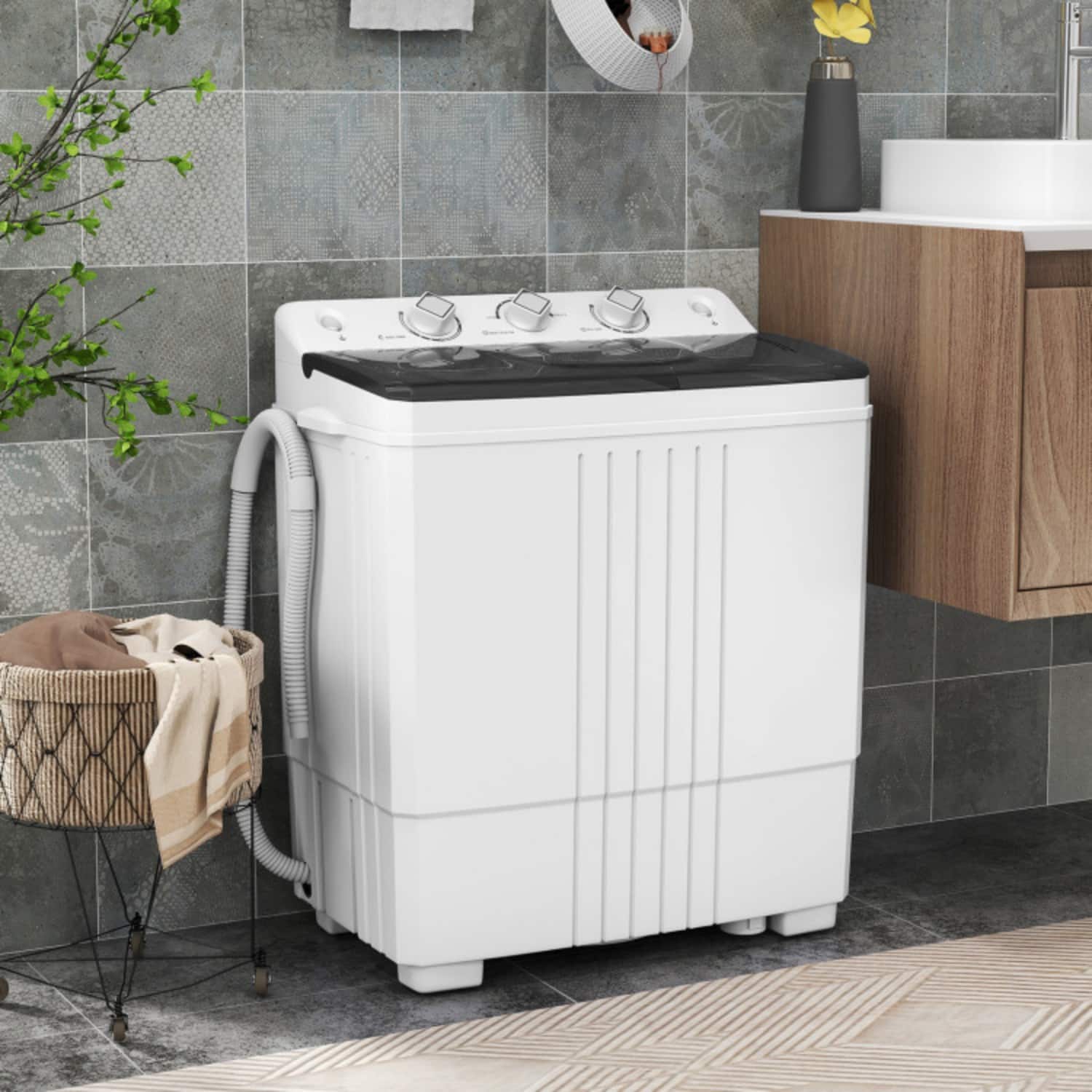 Compact Freestanding Portable Twin Tub Washer with 12/8 lbs Capacity