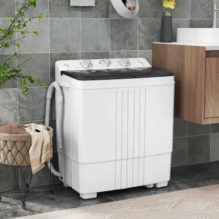 Front. LUCKY ONE - Compact Freestanding Portable Twin Tub Washer with 12/8 lbs Capacity - Black.