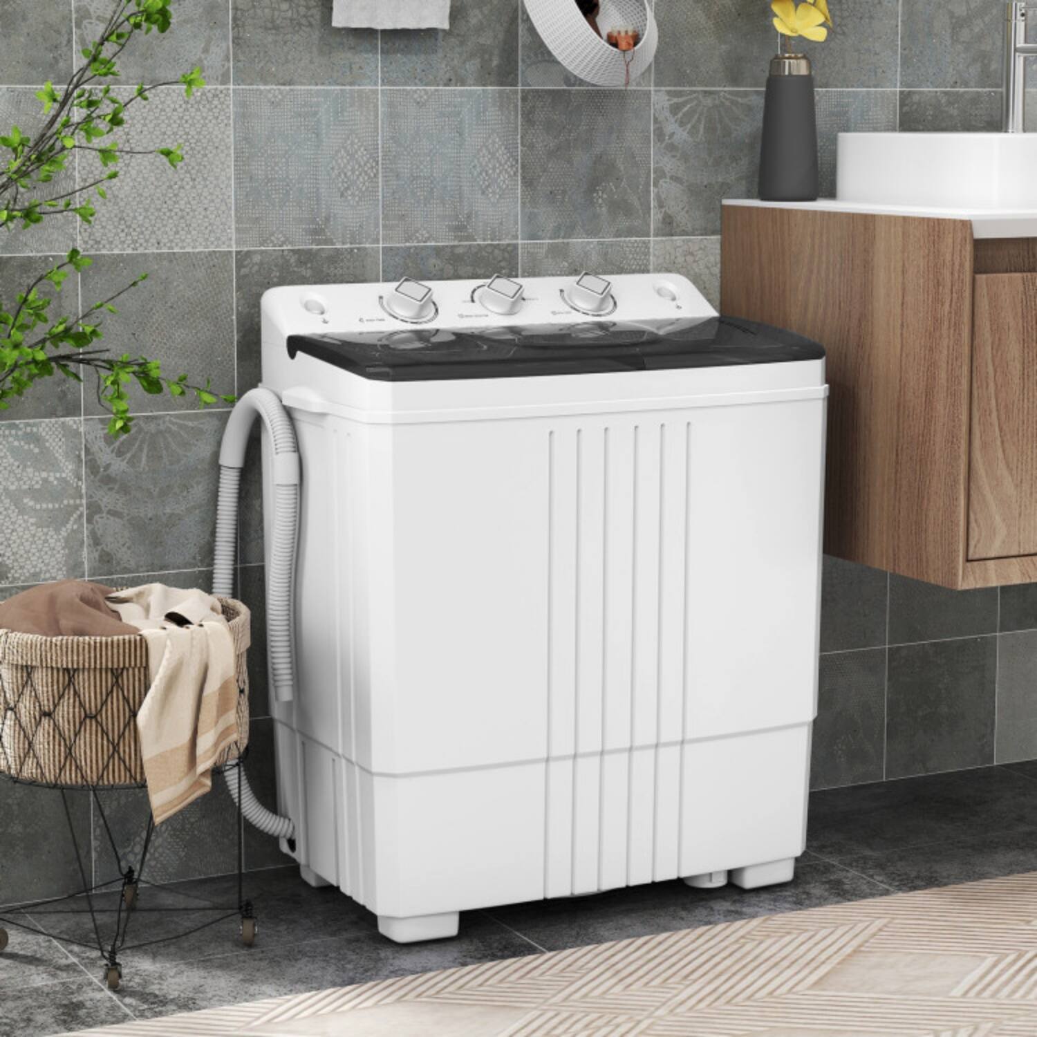 Front. LUCKY ONE - Compact Freestanding Portable Twin Tub Washer with 12/8 lbs Capacity - Black.