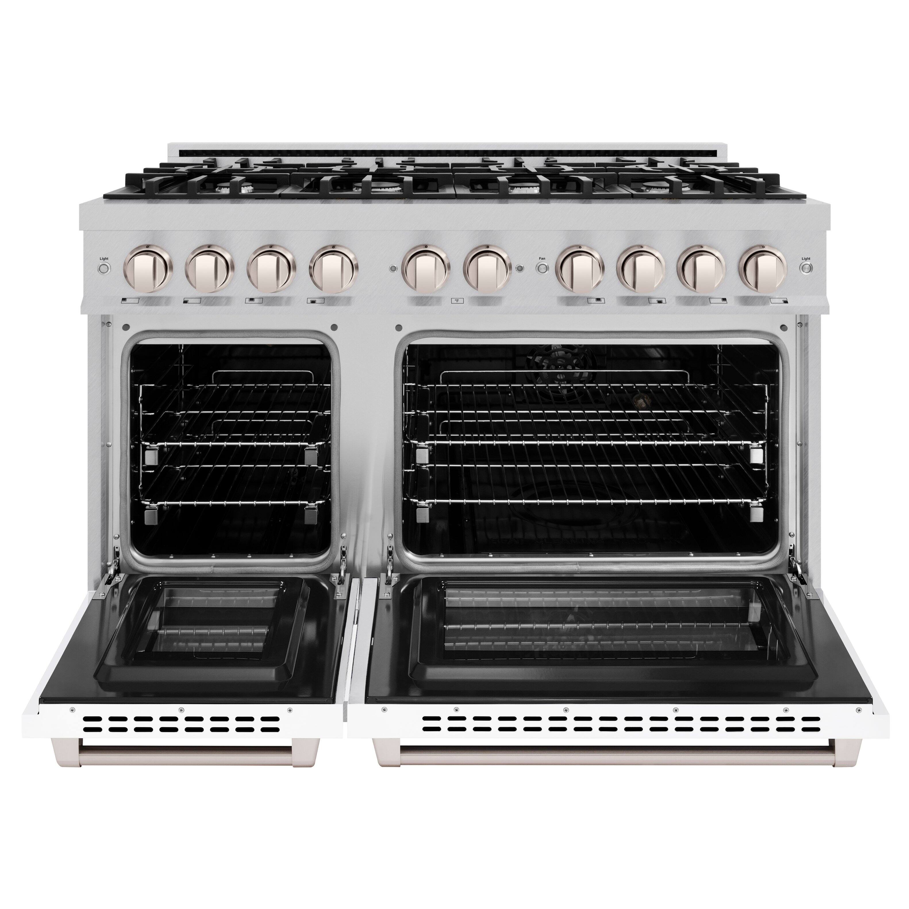 Left. ZLINE - ZLINE 48 in. Select Dual Fuel Range with 8 Burners (HDRS-WM-48) - Satin Steel/White Matte.