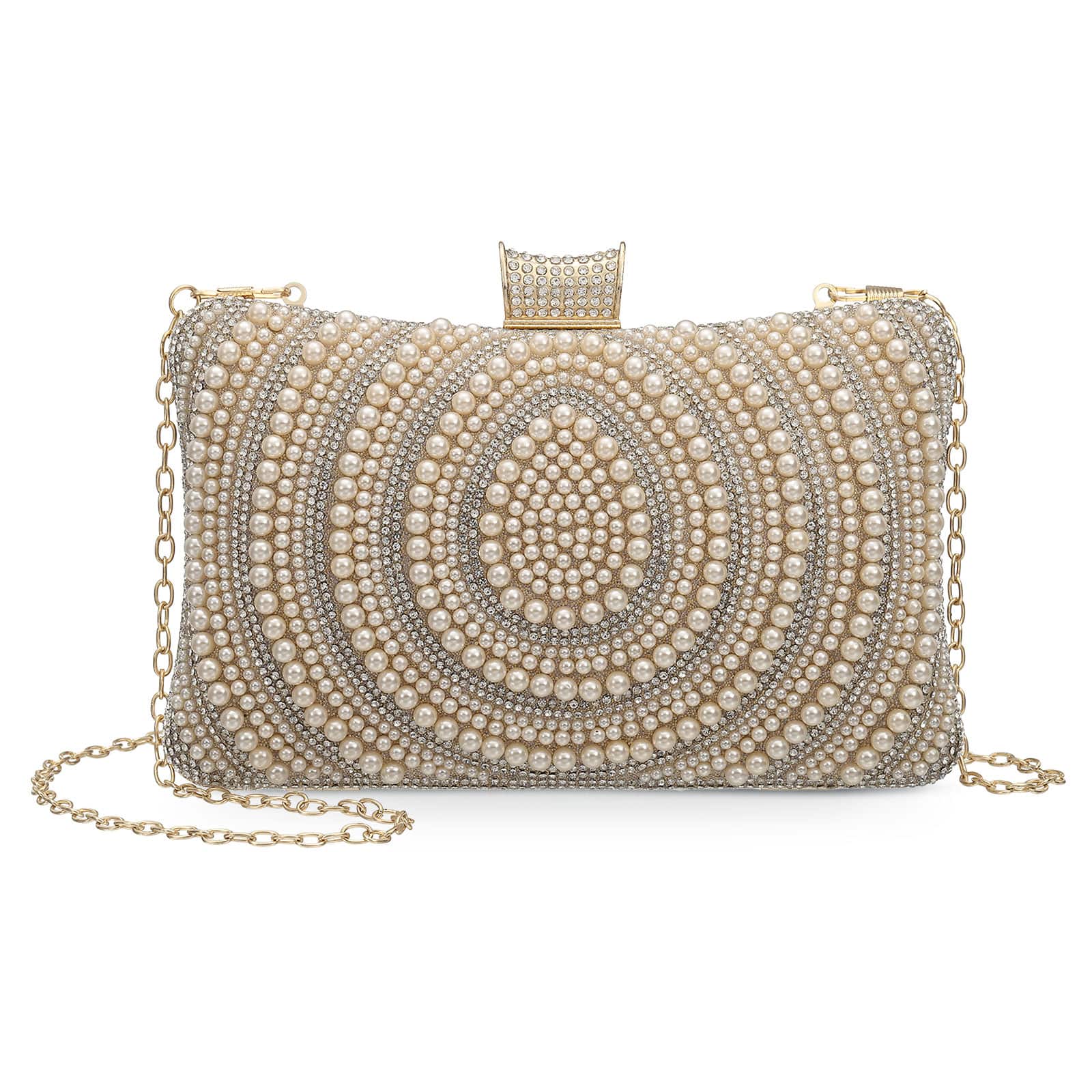 Unique Bargains - Evening Bag for Women, Pearl Shiny Sequin Evening Clutch Wedding Purse for Bride Party Formal - Champagne