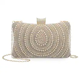 Unique Bargains - Evening Bag for Women, Pearl Shiny Sequin Evening Clutch Wedding Purse for Bride Party Formal - Champagne