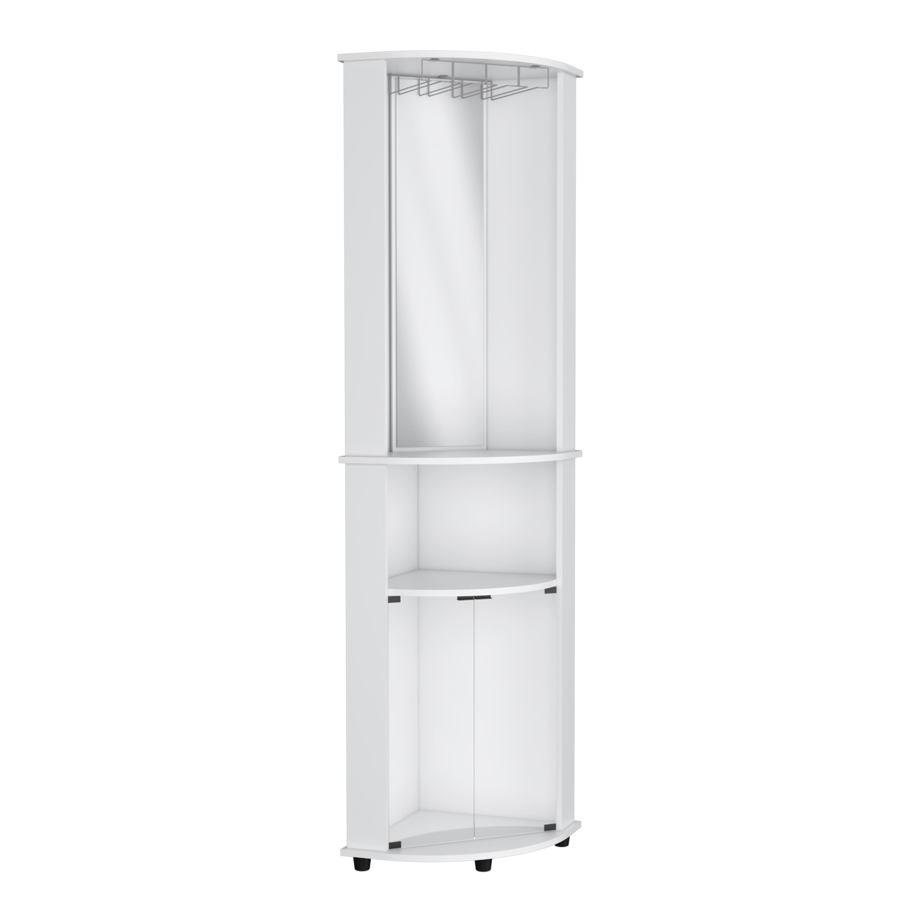 TuHome - Chicago Mirrored Corner Bar Cabinet, with Glass Doors, Bar Room, Two Shelves and Stemware - White