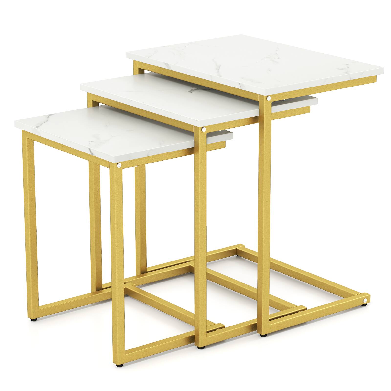 Alt View 9. Gymax - Gymax 3 PCS Nesting Coffee End Table Set Stacking Side Nightstand Living Room - White.