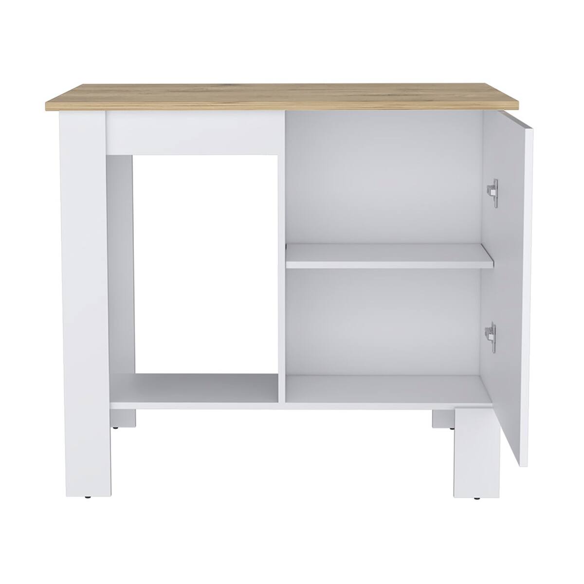 Alt View 2. Loheer - Loheer White and Macadamia Kitchen Island Single Door Cabinet - White / Macadamia.