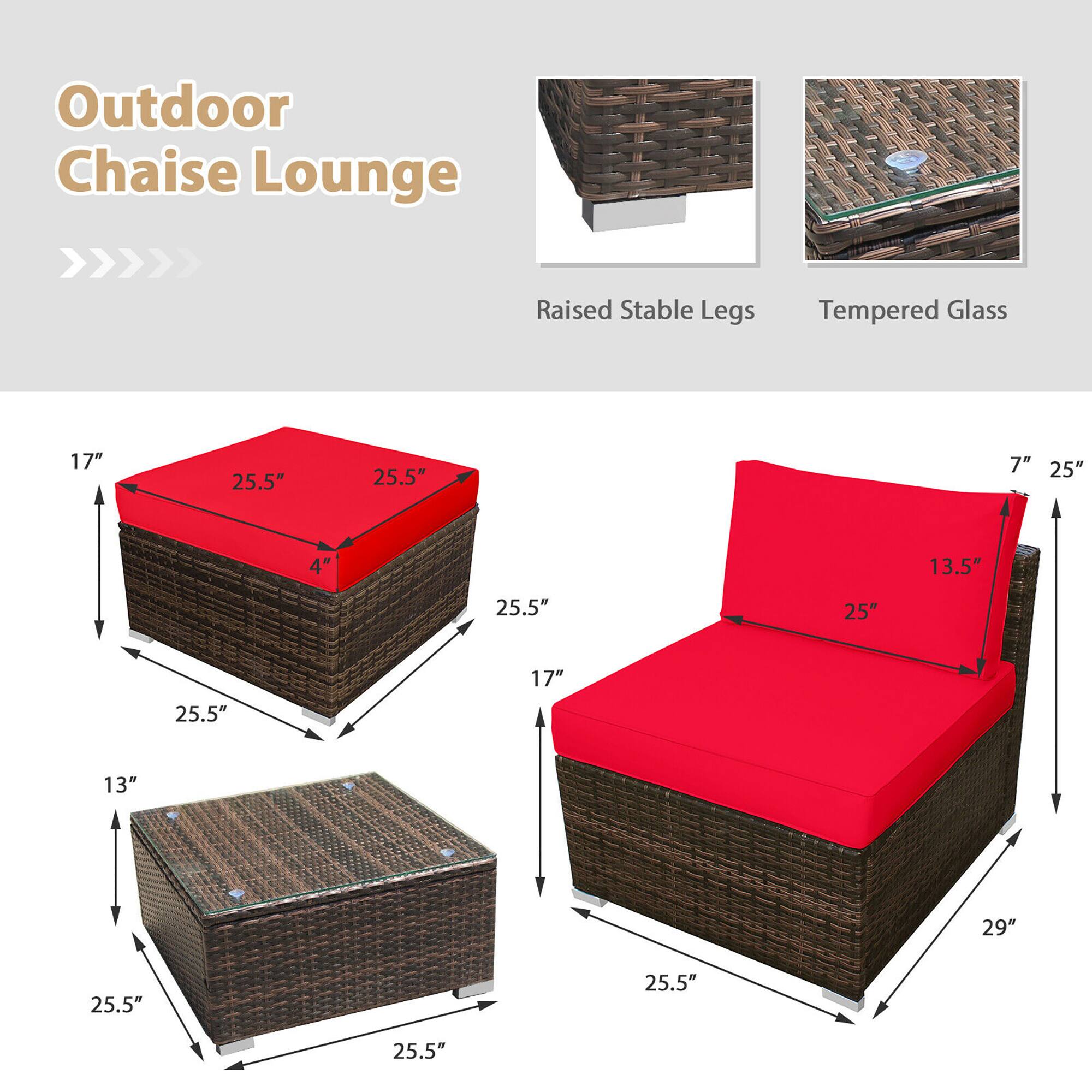 Outdoor Chaise Lounge Raised Stable Legs Tempered Glass 17" 25.5" 25.5" 7" 25" 4" 13.5" 25.5" 25" 25.5" 17" 13" 29" 25.5" 25.5" 25.5"