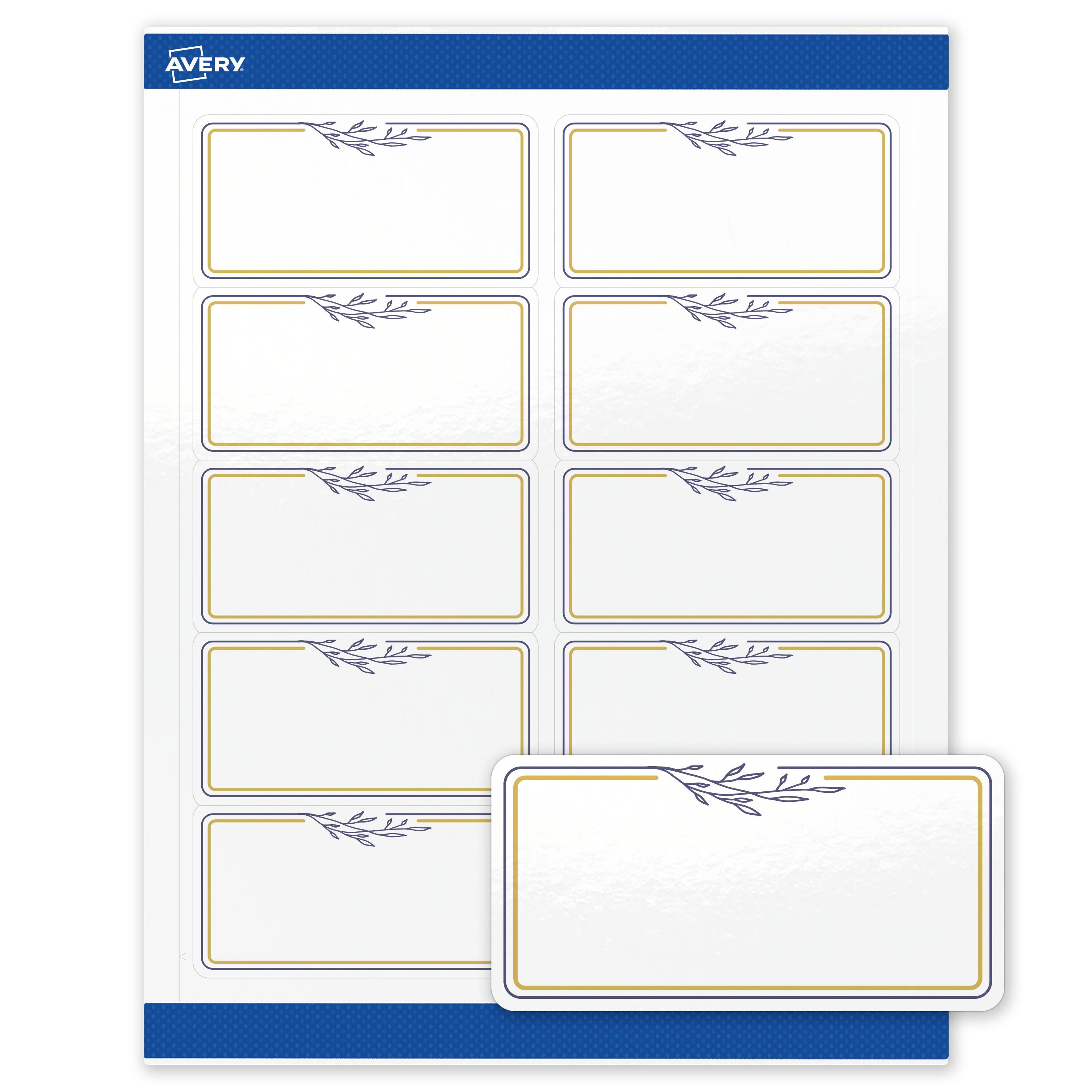 Front. Avery - Avery Labels, 2" x 4", Glossy White, Gold & Navy Border/Florals - White.
