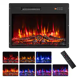 Costway - 23" 750W/1500W Fireplace Insert with Adjustable Flame Colors, Brightness & Speeds - 23" Black