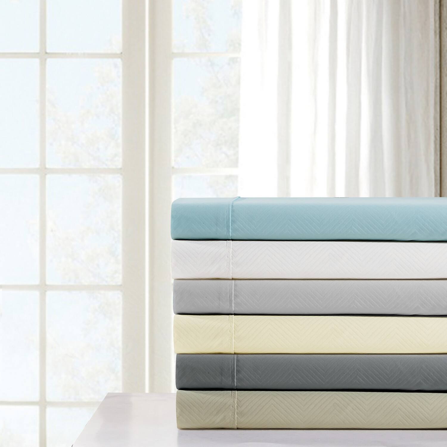 Left. Bamboo Comfort - Bamboo 4 Piece Luxury Chevron Embossed Sheet Set - Chevron Embossed - Aqua.