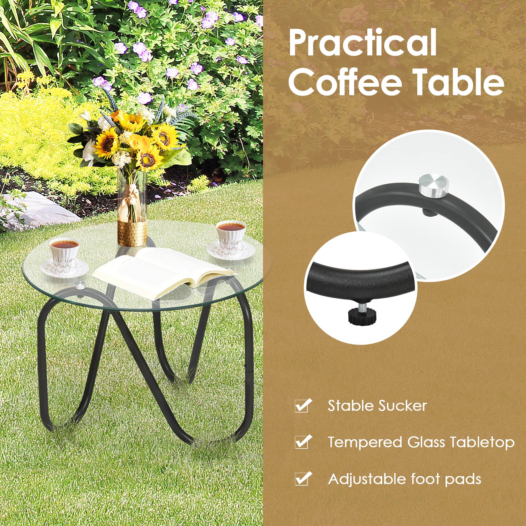 Practical Coffee Table
Stable Sucker
Tempered Glass Tabletop
Adjustable foot pads