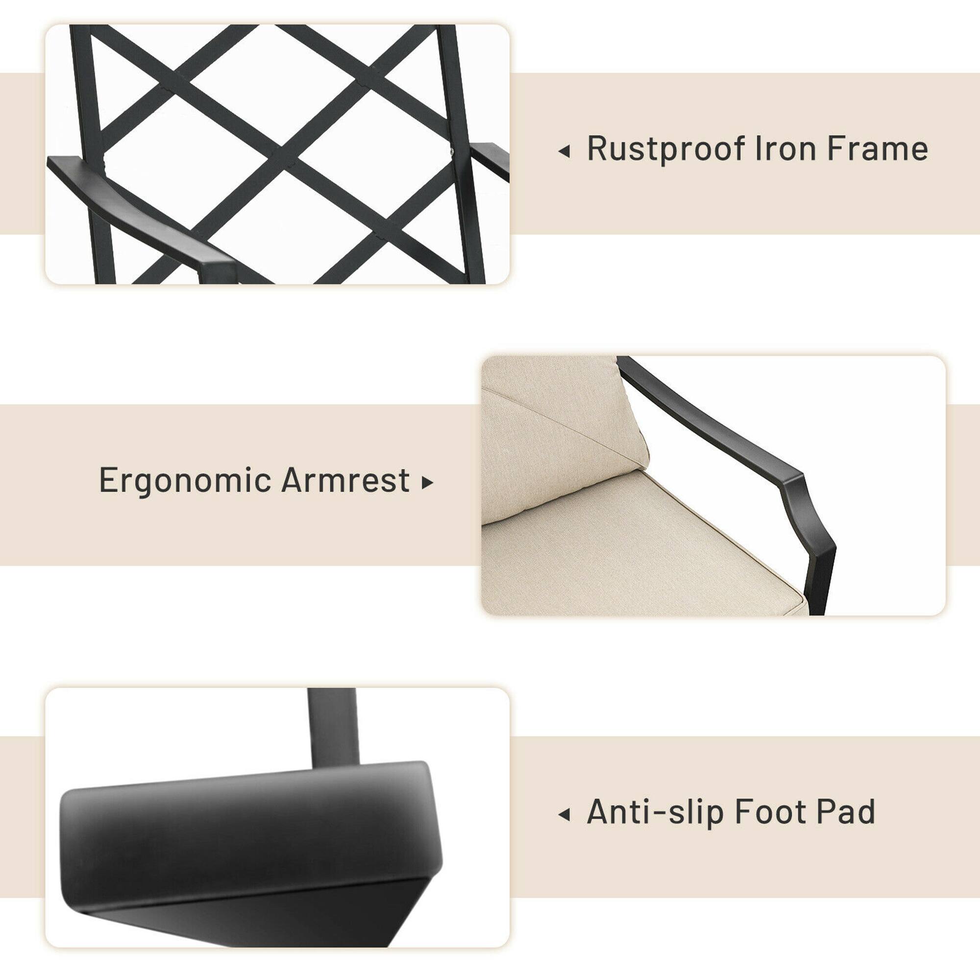 - Rustproof Iron Frame
- Ergonomic Armrest
- Anti-slip Foot Pad