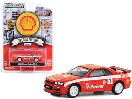 Greenlight - 2001 Nissan Skyline GT-R (R34) #1 with White Stripes "Shell Racing" "Shell Oil Special Edition" Series 1 1/64 - Red