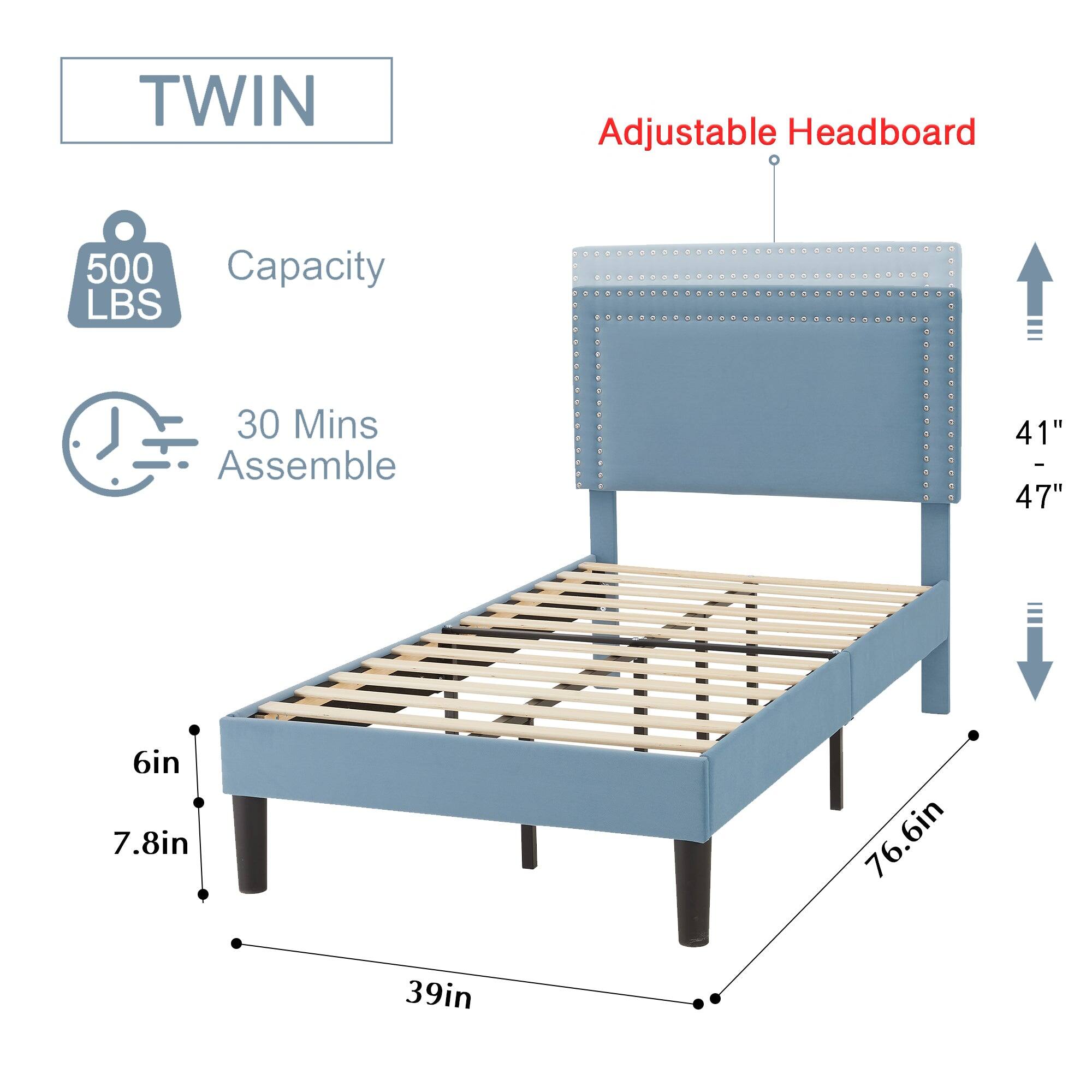 TWIN Adjustable Headboard

500 LBS Capacity

30 Mins Assemble

41" - 47"

6in

7.8in

76.6in

39in