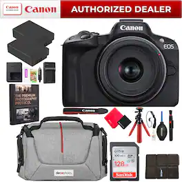 Bundle - Canon - EOS R50 Mirrorless Camera Black + 18-45mm IS STM Lens Kit Essential